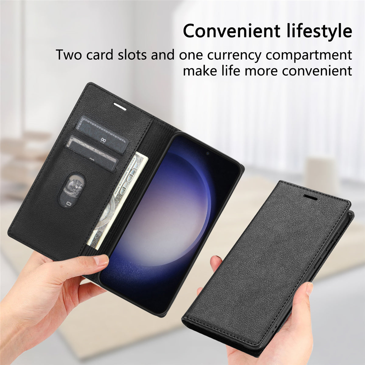 BKS-001 For Samsung Galaxy S24 Ultra Case PU Leather Stand Wallet Phone Protector - Black