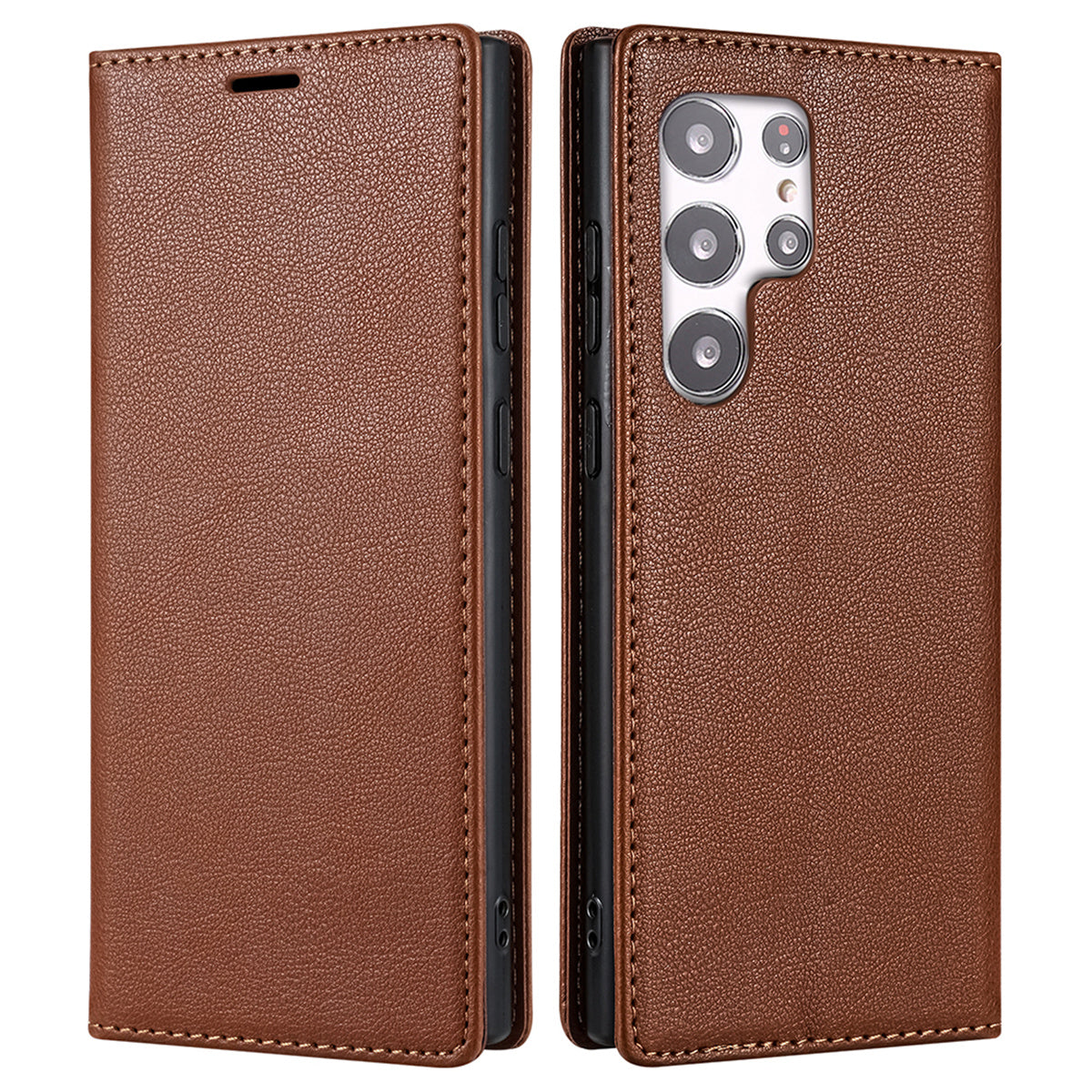 BKS-001 For Samsung Galaxy S24 Ultra Case PU Leather Stand Wallet Phone Protector - Brown