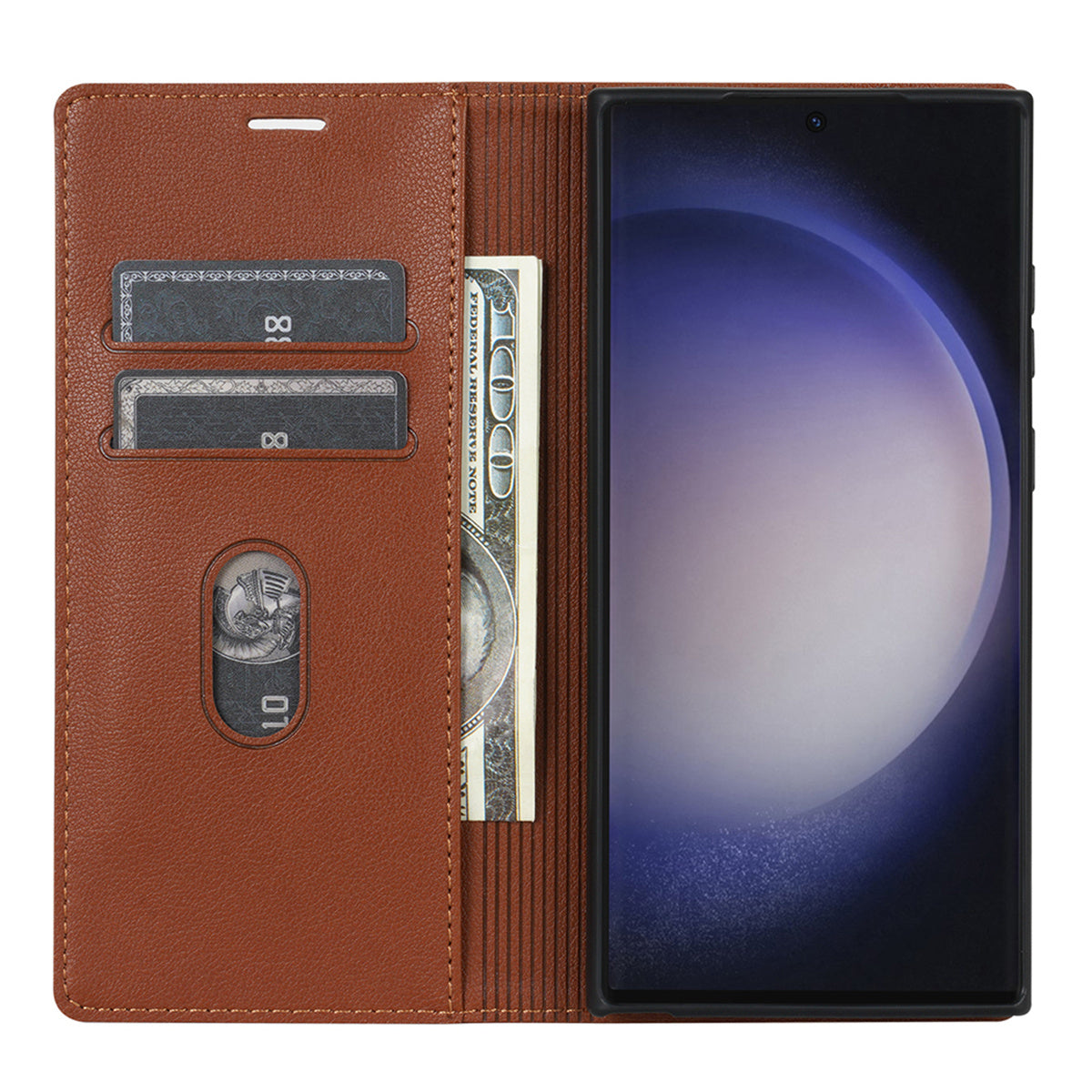 BKS-001 For Samsung Galaxy S24 Ultra Case PU Leather Stand Wallet Phone Protector - Brown