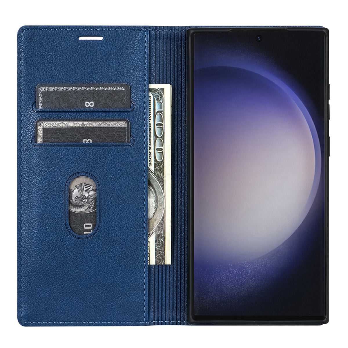 BKS-001 For Samsung Galaxy S24 Ultra Case PU Leather Stand Wallet Phone Protector - Blue