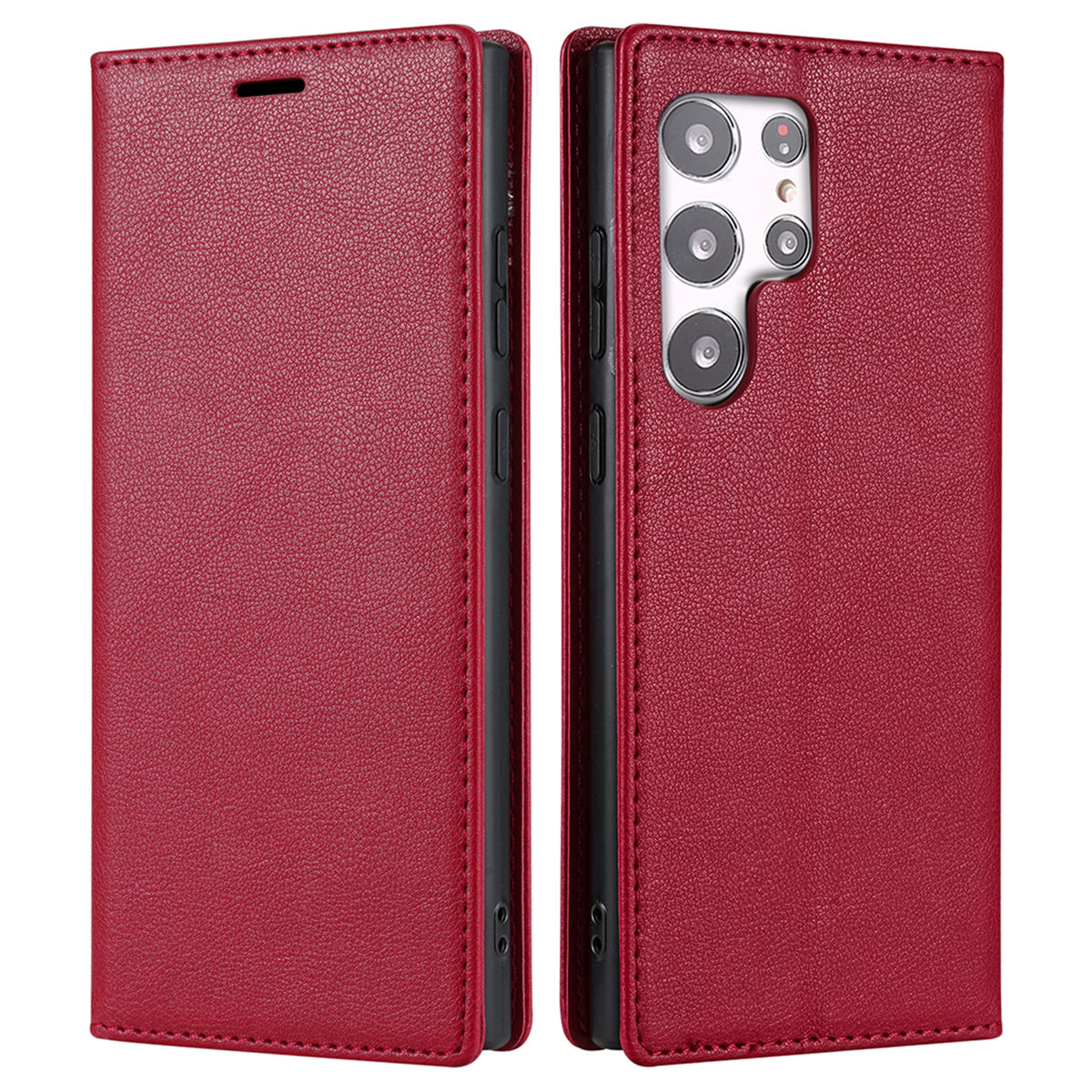BKS-001 For Samsung Galaxy S24 Ultra Case PU Leather Stand Wallet Phone Protector - Red