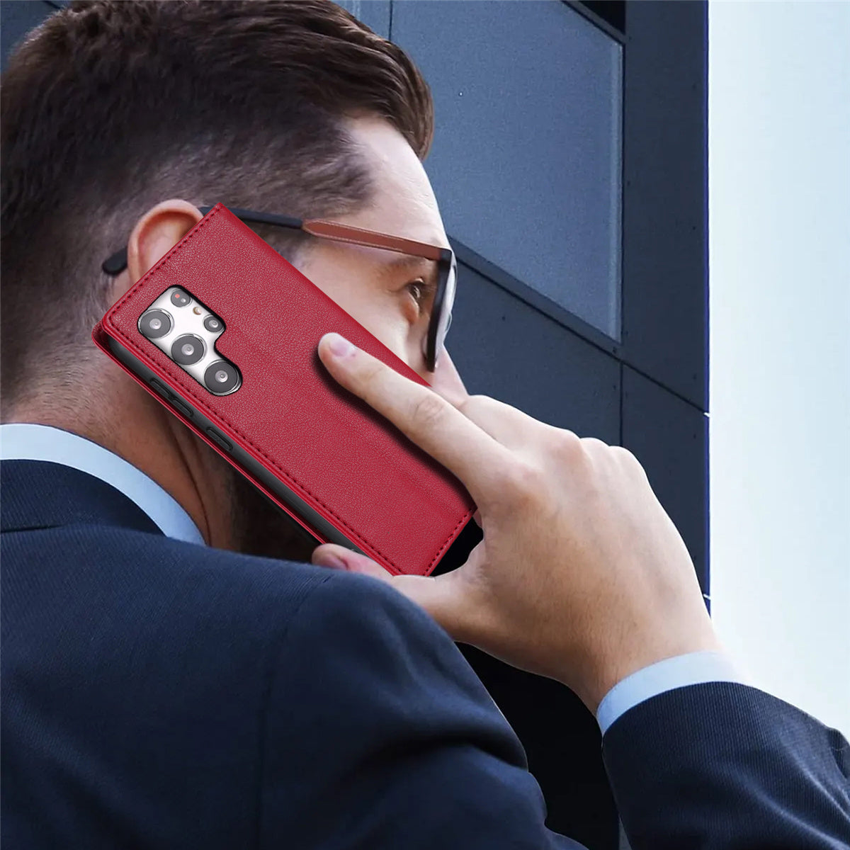 BKS-001 For Samsung Galaxy S24 Ultra Case PU Leather Stand Wallet Phone Protector - Red