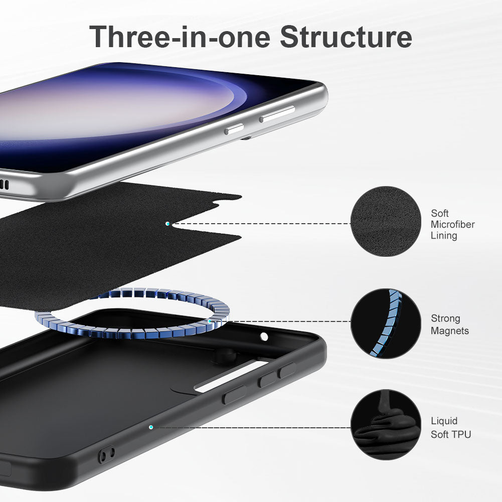 Liquid Series for Samsung Galaxy S24 Cell Phone Case Rubberized TPU Shell Compatible with MagSafe - Black