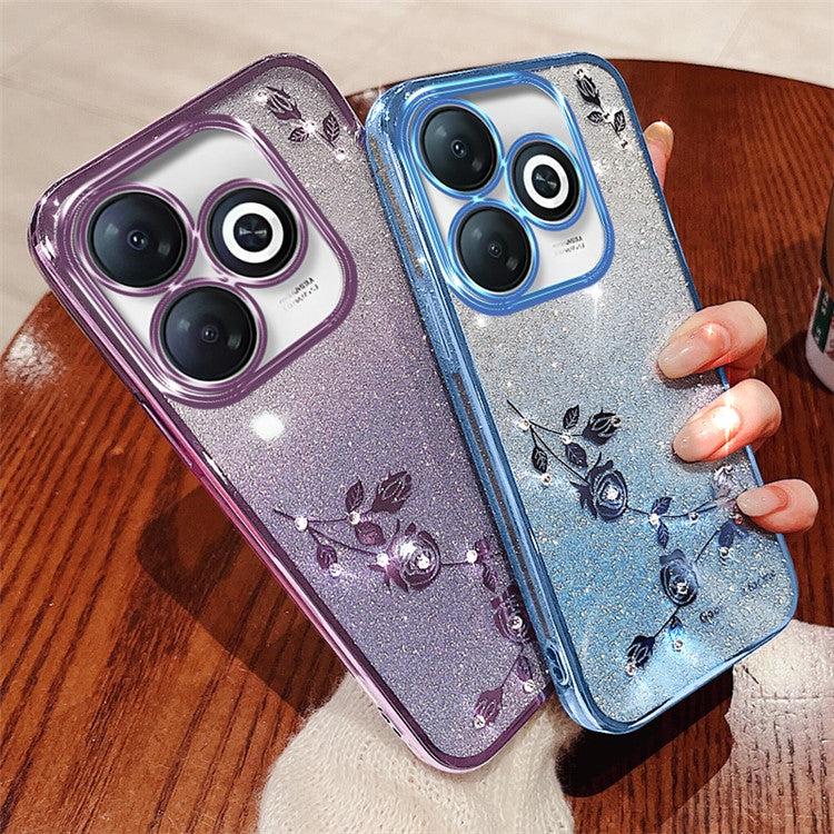 KADEM For Infinix Smart 8 4G / TECNO Spark Go 2024 4G TPU Glitter Shell Cell Phone Case with Strap - Blue