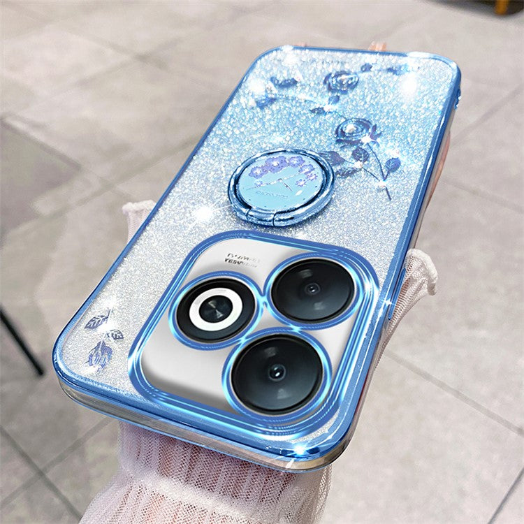 KADEM For Infinix Smart 8 4G / TECNO Spark Go 2024 4G Ring Kickstand Cell Phone Case Glitter Gradient TPU Cover - Blue