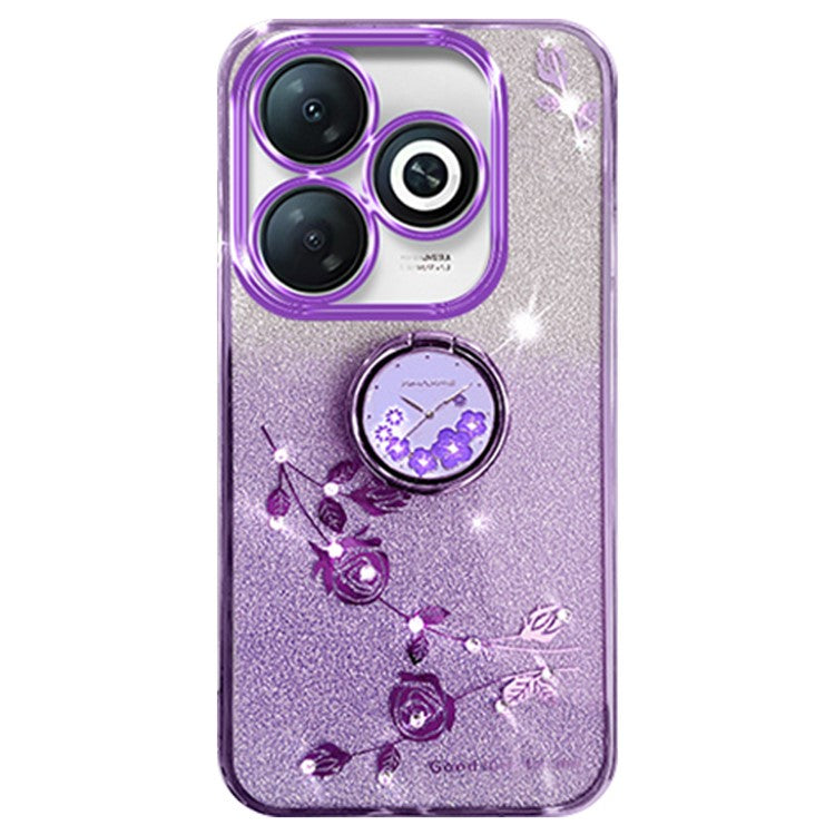 KADEM For Infinix Smart 8 4G / TECNO Spark Go 2024 4G Ring Kickstand Cell Phone Case Glitter Gradient TPU Cover - Purple