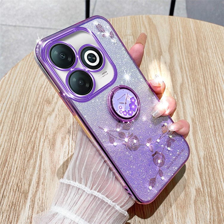 KADEM For Infinix Smart 8 4G / TECNO Spark Go 2024 4G Ring Kickstand Cell Phone Case Glitter Gradient TPU Cover - Purple