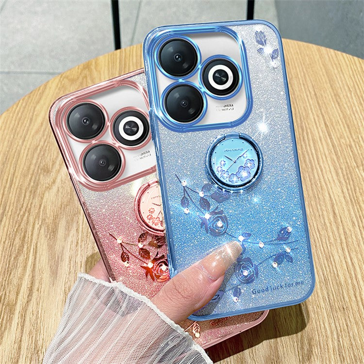 KADEM For Infinix Smart 8 4G / TECNO Spark Go 2024 4G Ring Kickstand Cell Phone Case Glitter Gradient TPU Cover - Purple