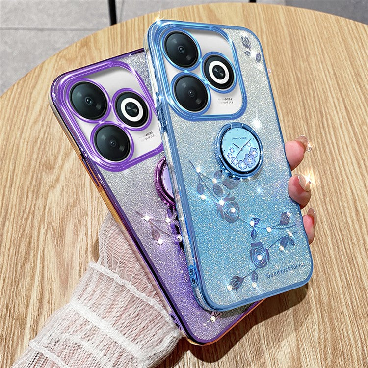 KADEM For Infinix Smart 8 4G / TECNO Spark Go 2024 4G Ring Kickstand Cell Phone Case Glitter Gradient TPU Cover - Purple