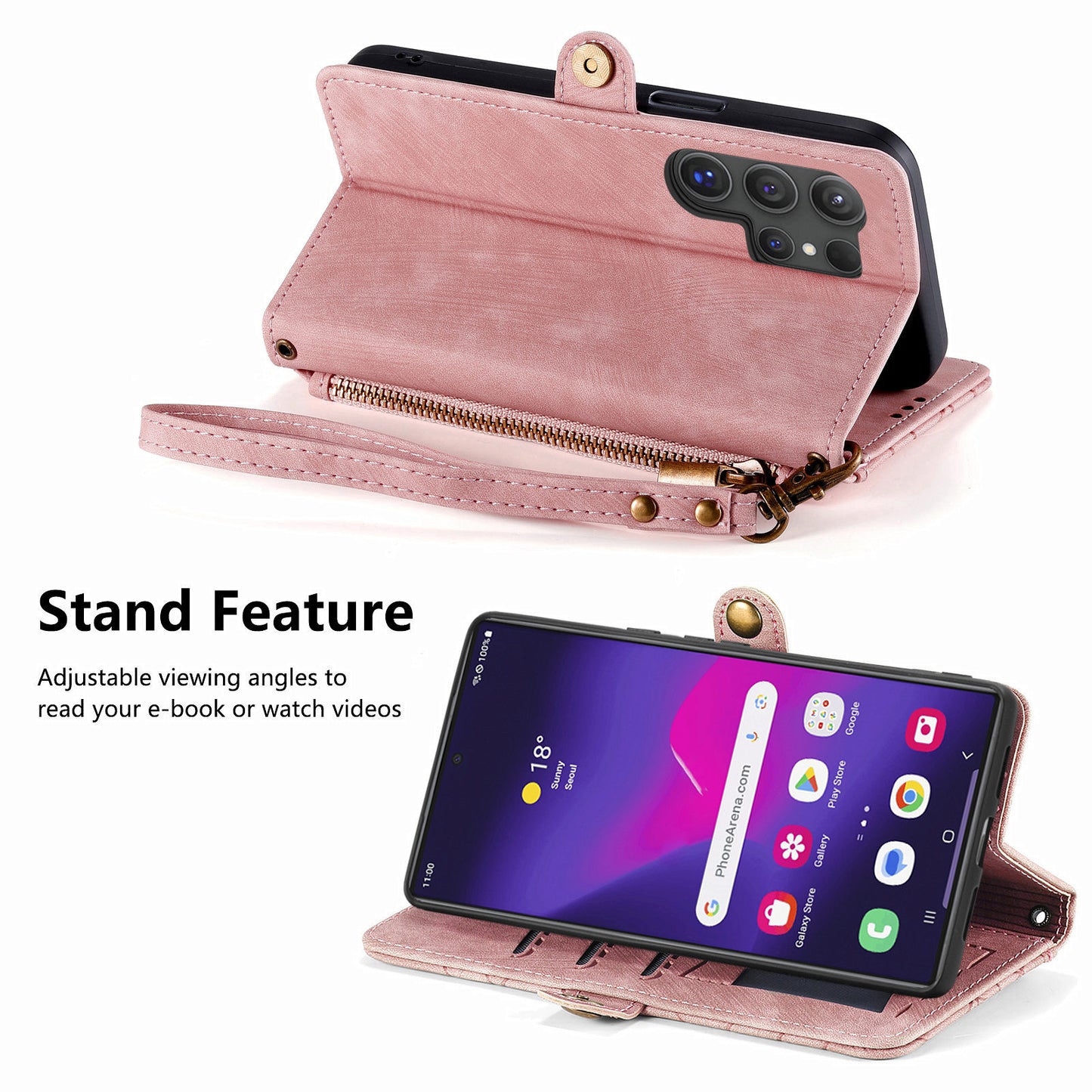 For Samsung Galaxy S24 Ultra Case Geometry Imprinted Wallet Leather Cover - Pink