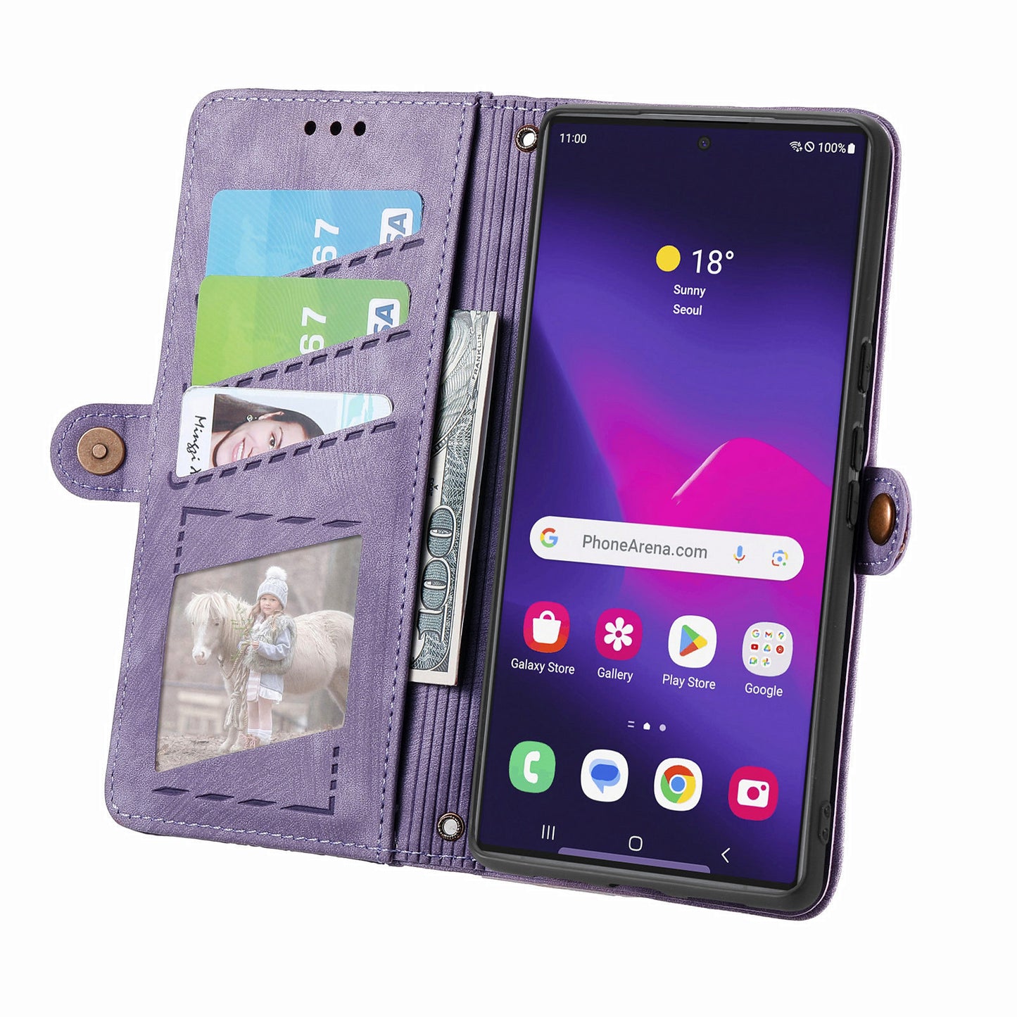 For Samsung Galaxy S24 Ultra Case Geometry Imprinted Wallet Leather Cover - Purple