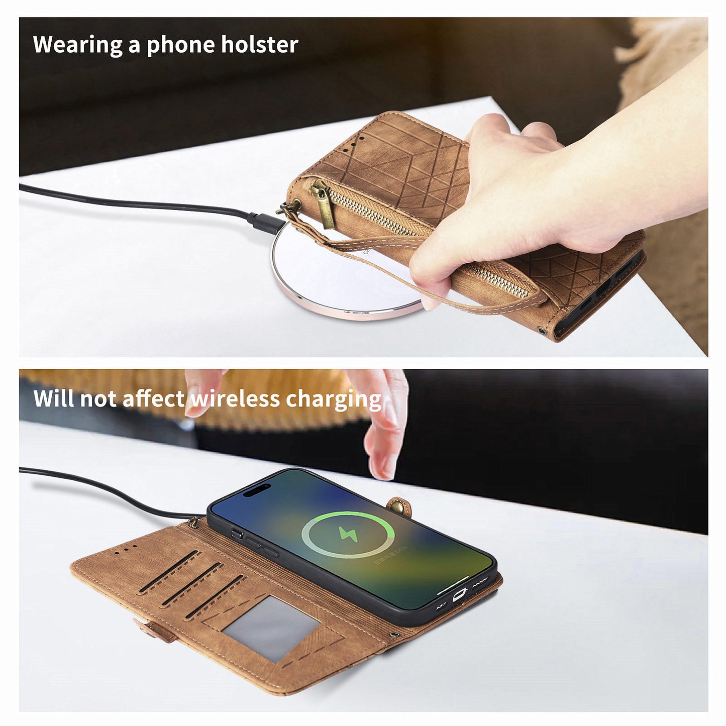 For Samsung Galaxy S24 Ultra Case Geometry Imprinted Wallet Leather Cover - Brown