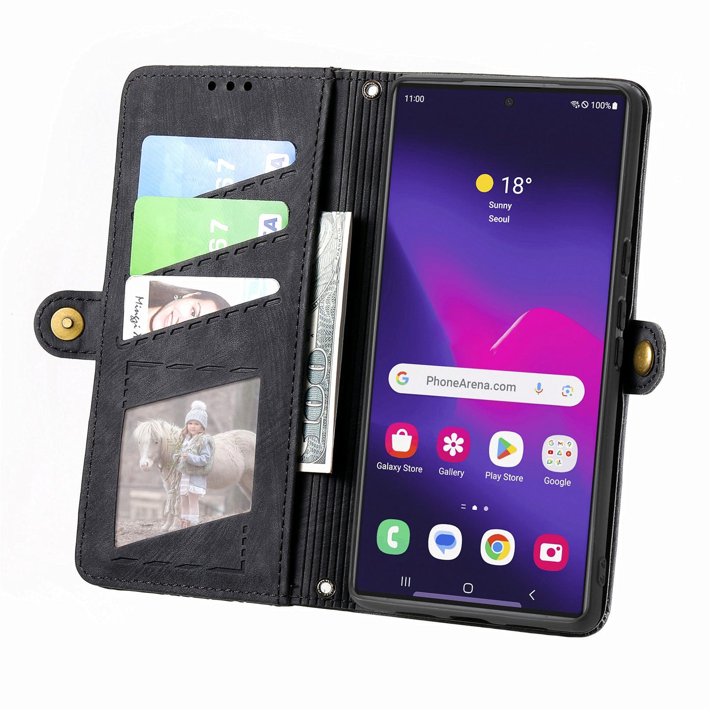 For Samsung Galaxy S24 Ultra Case Geometry Imprinted Wallet Leather Cover - Black