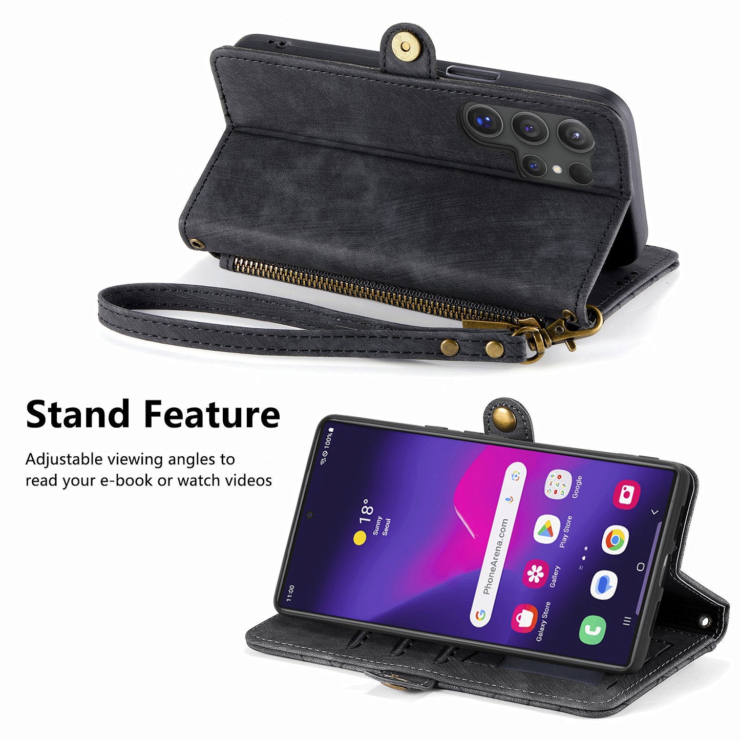 For Samsung Galaxy S24 Ultra Case Geometry Imprinted Wallet Leather Cover - Black