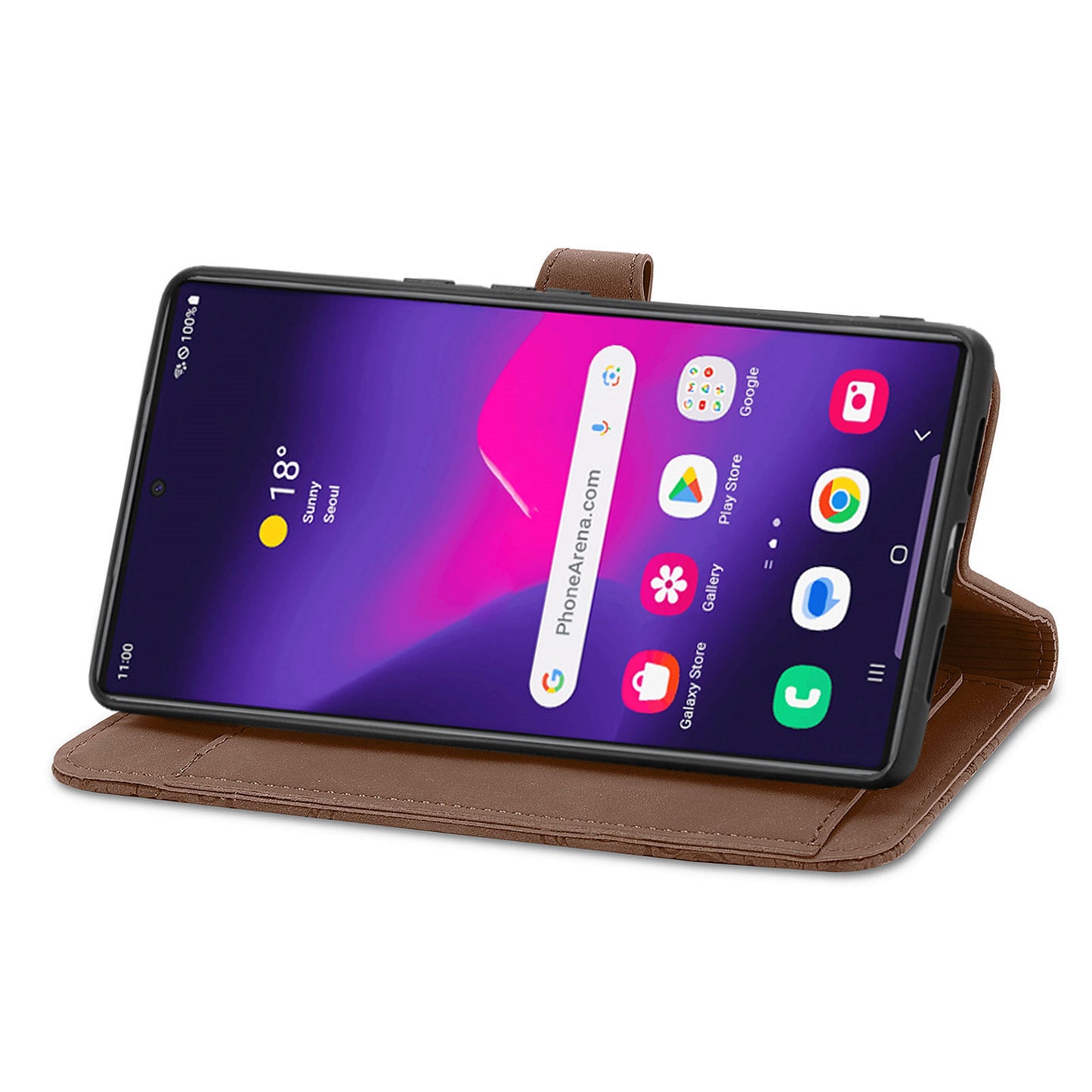 For Samsung Galaxy S24 Ultra Case Zipper Pocket Flower Imprinted Leather Cover - Brown