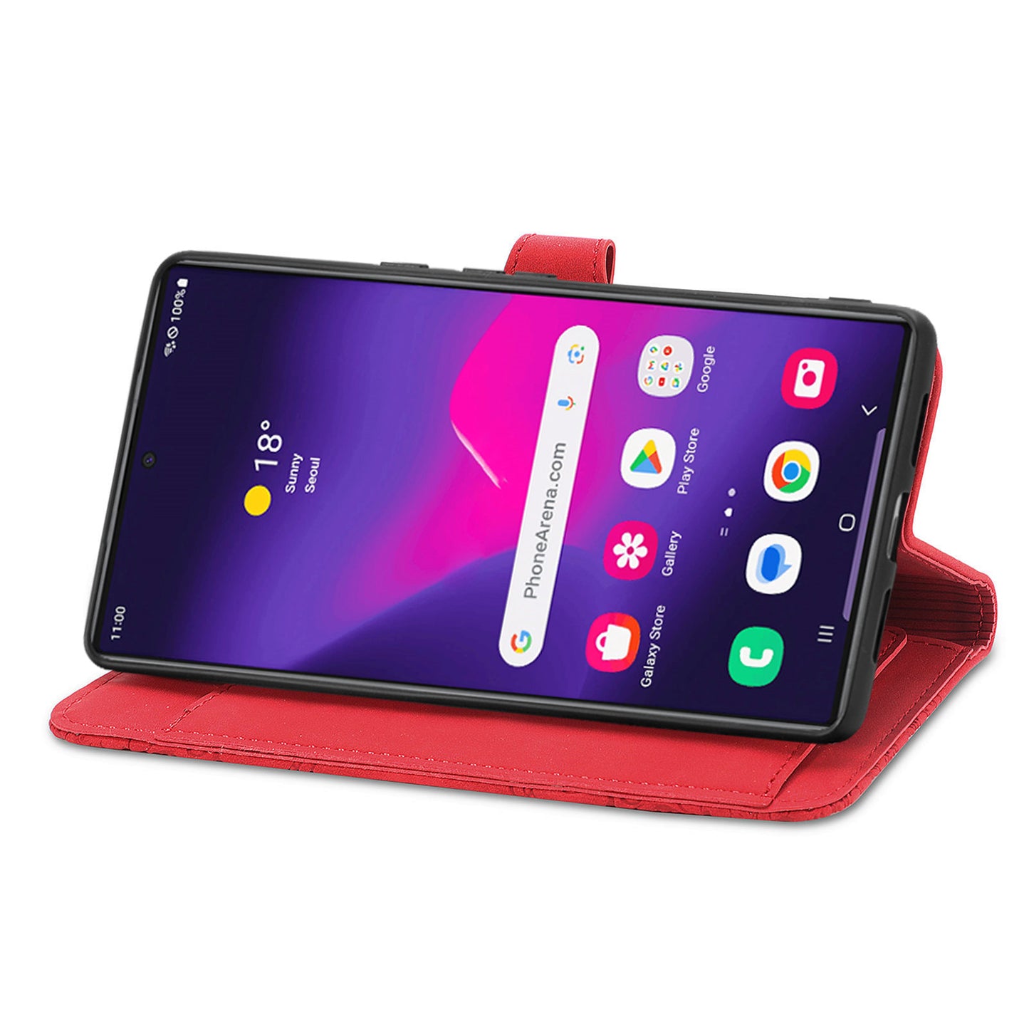 For Samsung Galaxy S24 Ultra Case Zipper Pocket Flower Imprinted Leather Cover - Red