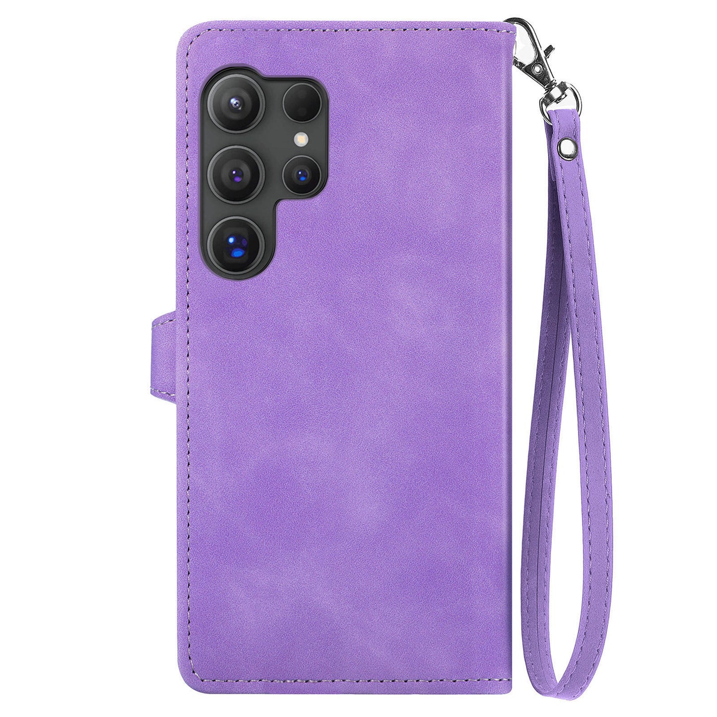 For Samsung Galaxy S24 Ultra Case Zipper Pocket Flower Imprinted Leather Cover - Light Purple