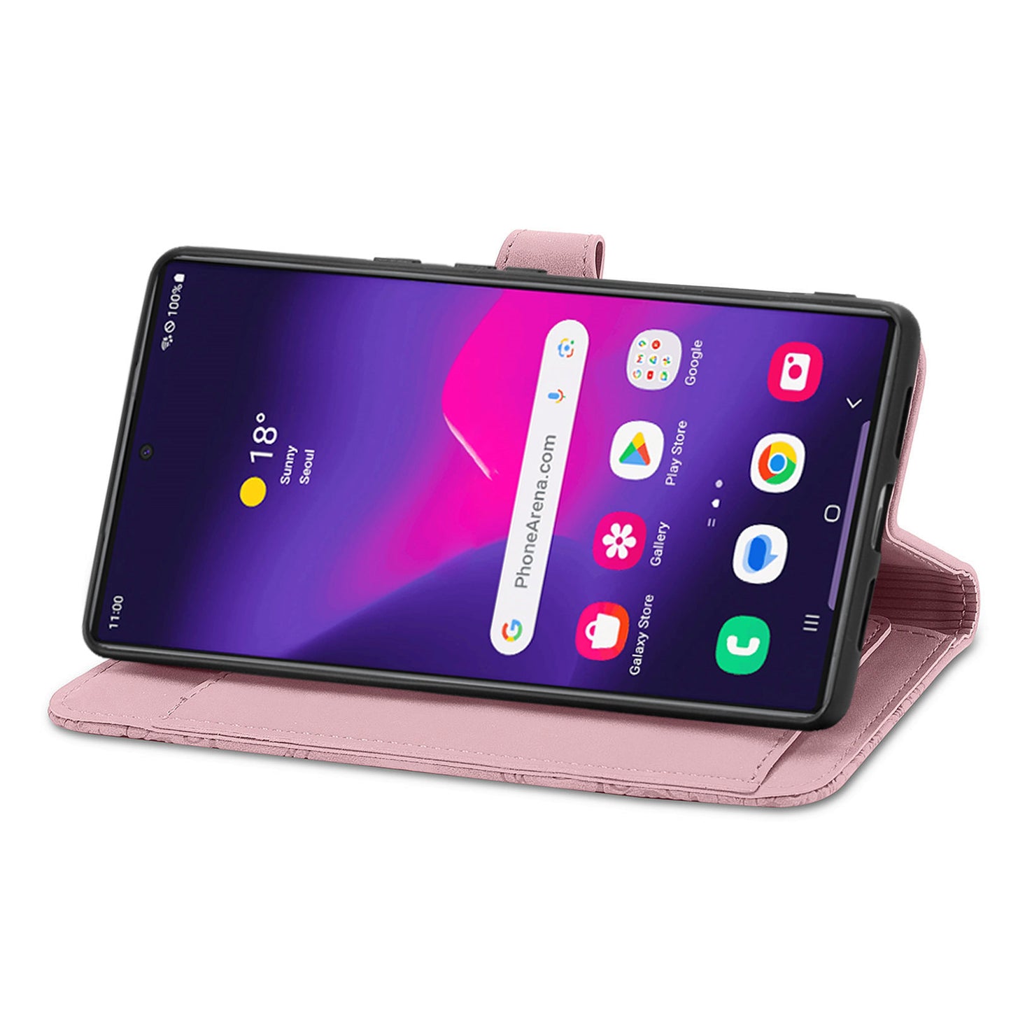 For Samsung Galaxy S24 Ultra Case Zipper Pocket Flower Imprinted Leather Cover - Pink