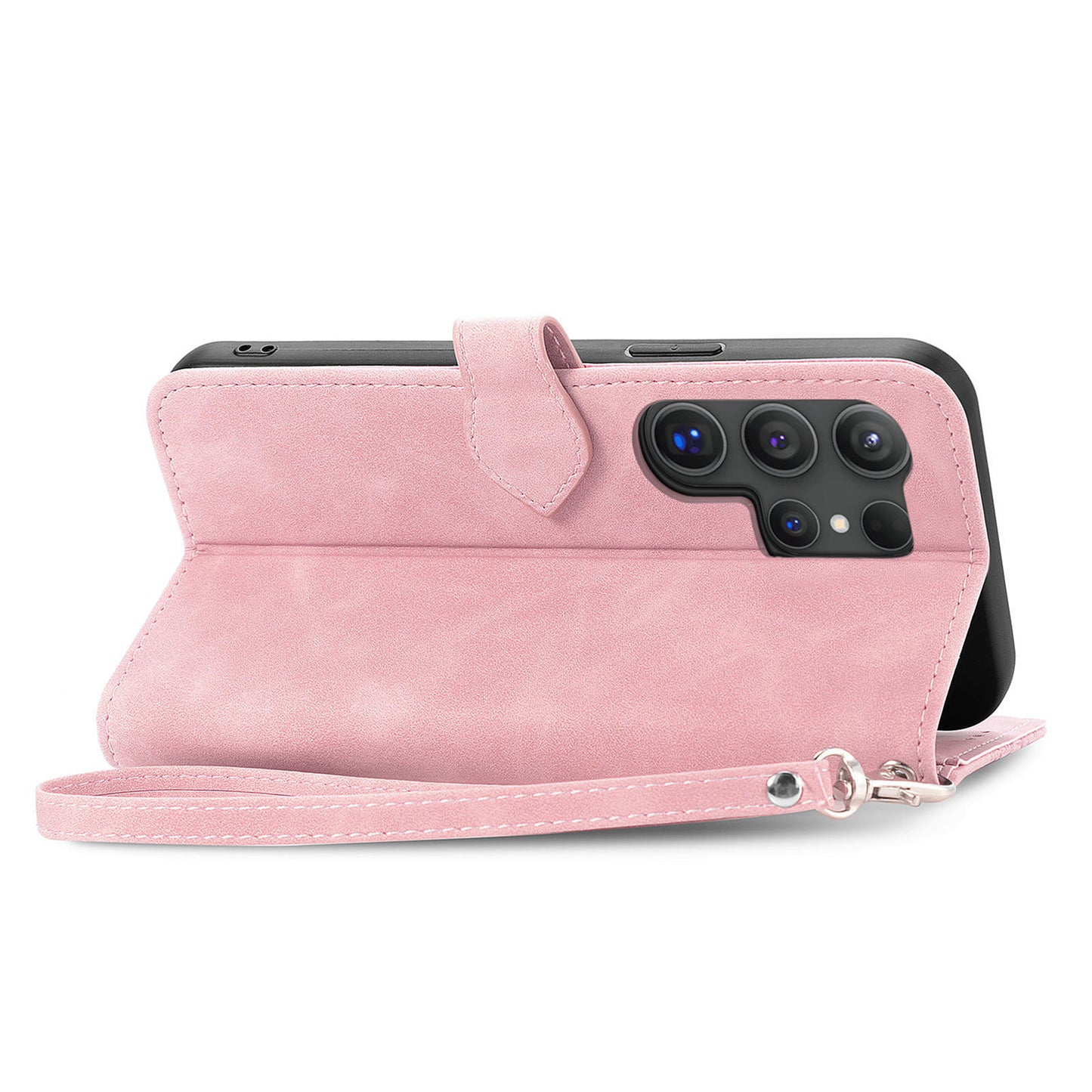 For Samsung Galaxy S24 Ultra Case Zipper Pocket Flower Imprinted Leather Cover - Pink