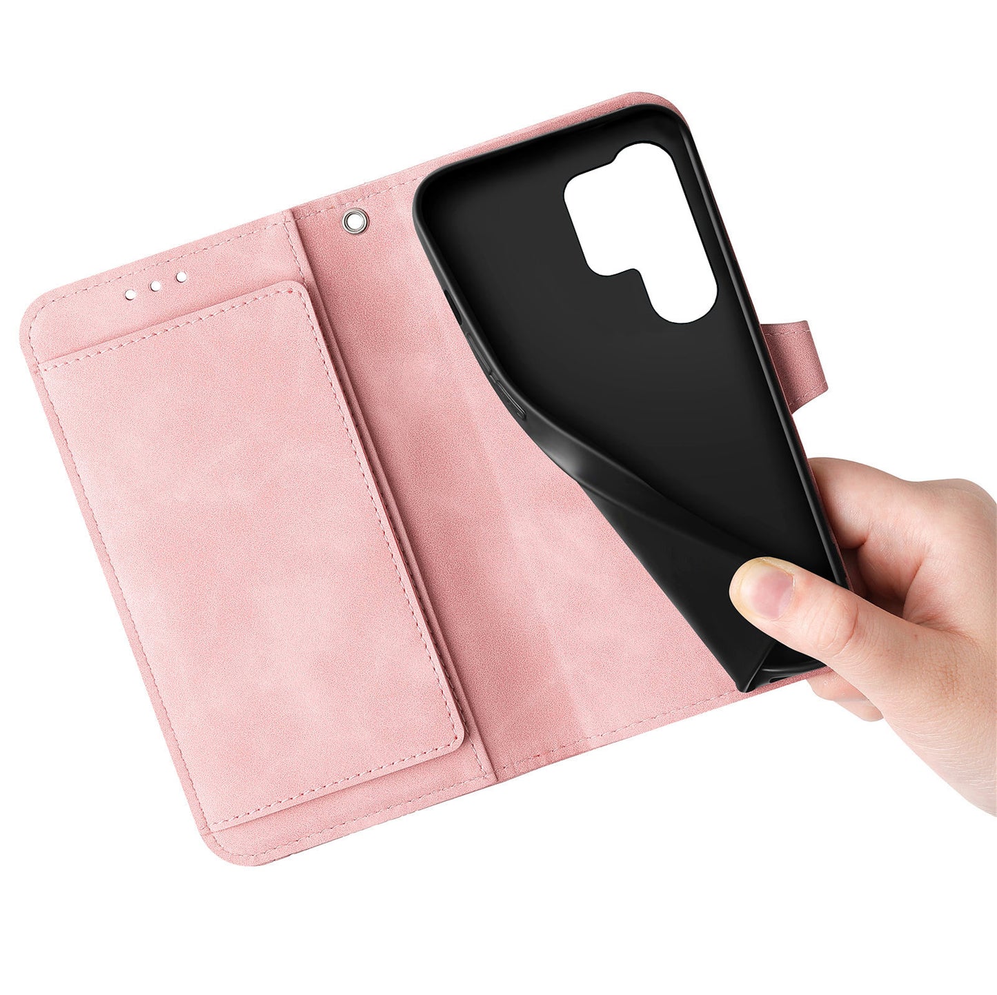 For Samsung Galaxy S24 Ultra Case Zipper Pocket Flower Imprinted Leather Cover - Pink