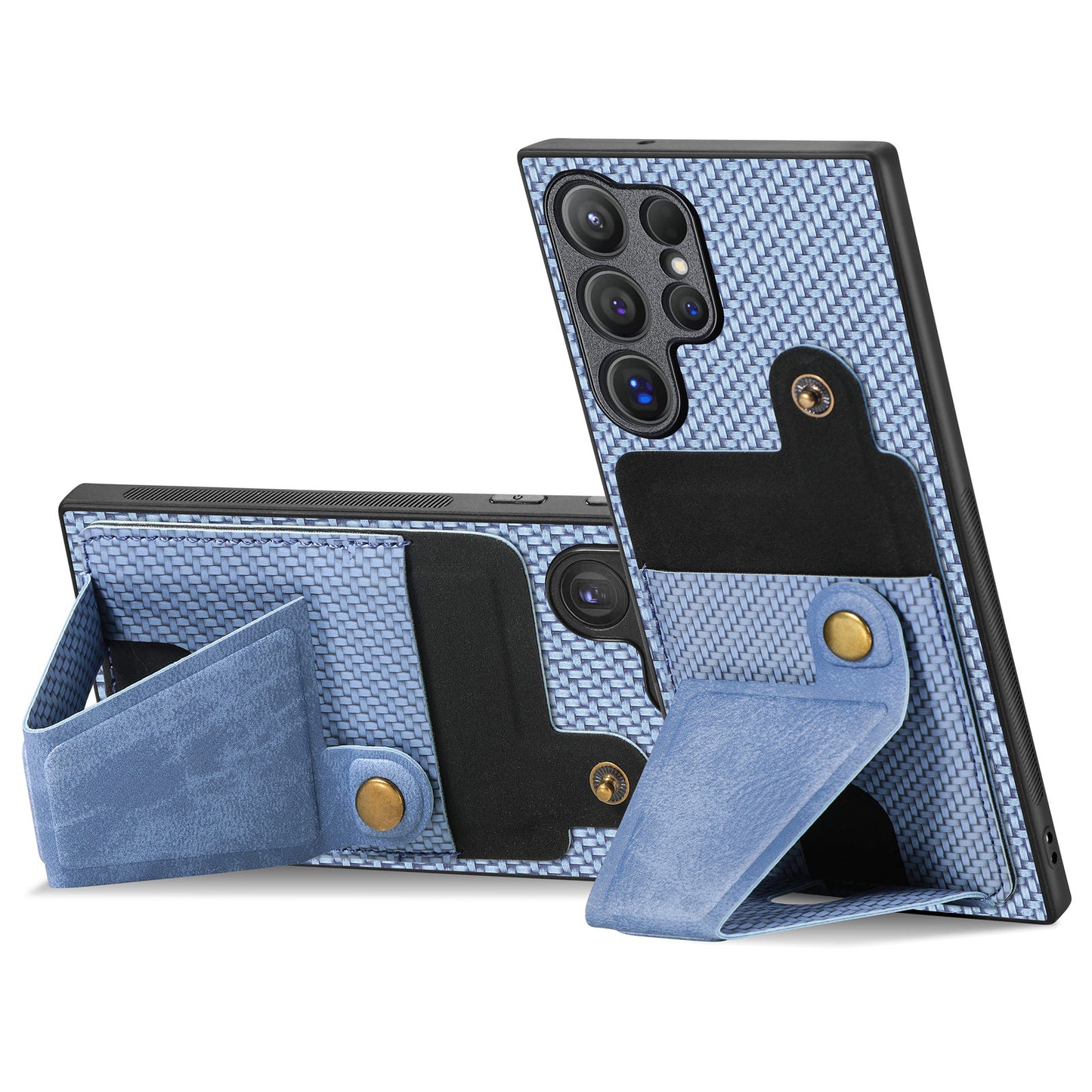 For Samsung Galaxy S24 Ultra Case K-shaped Kickstand Card Holder Phone Cover - Blue