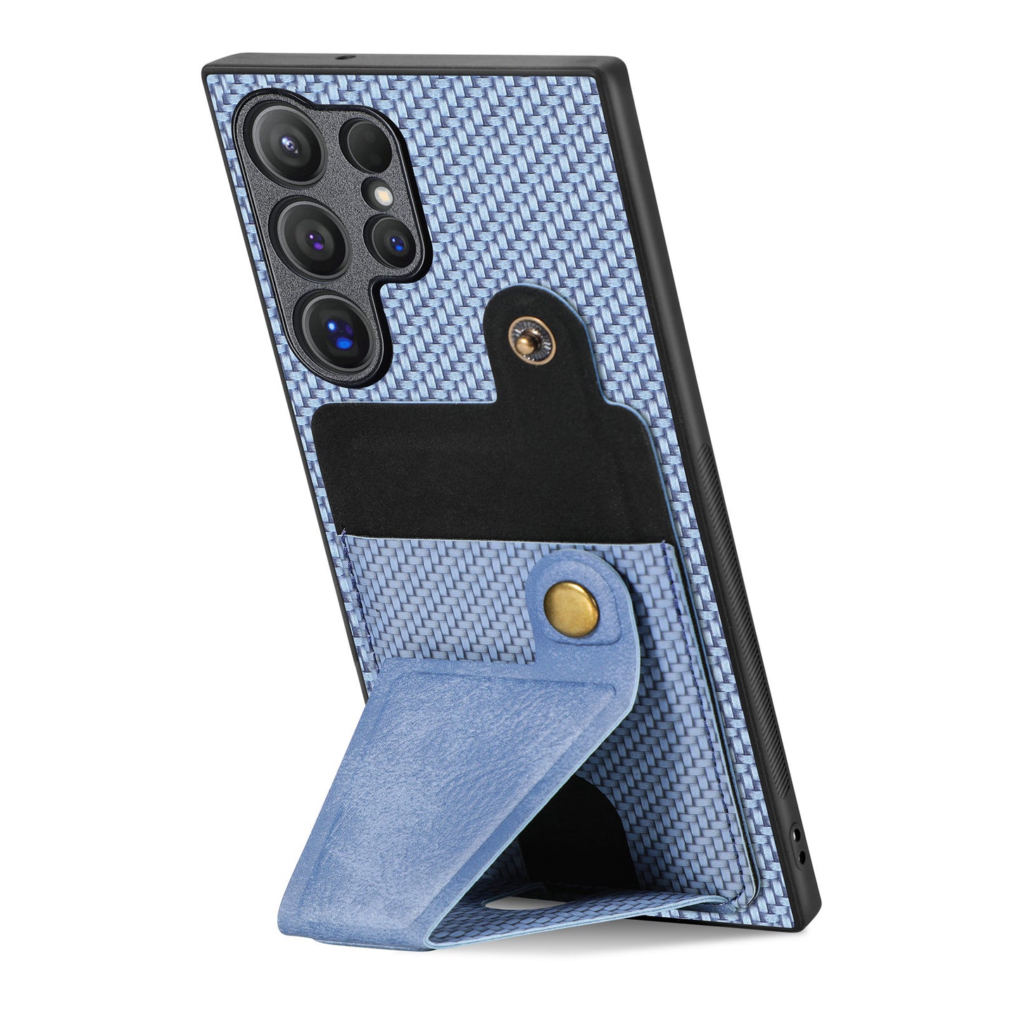 For Samsung Galaxy S24 Ultra Case K-shaped Kickstand Card Holder Phone Cover - Blue