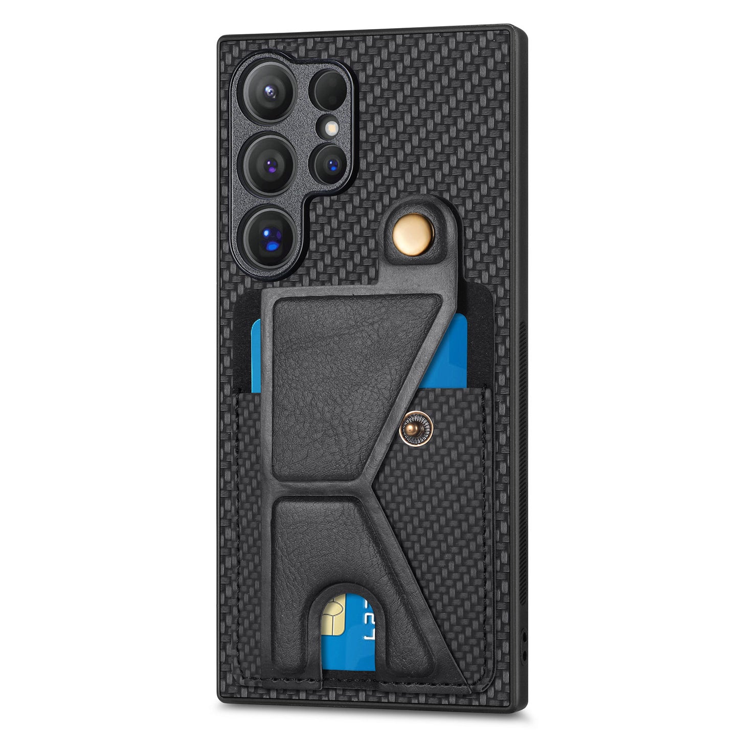 For Samsung Galaxy S24 Ultra Case K-shaped Kickstand Card Holder Phone Cover - Black