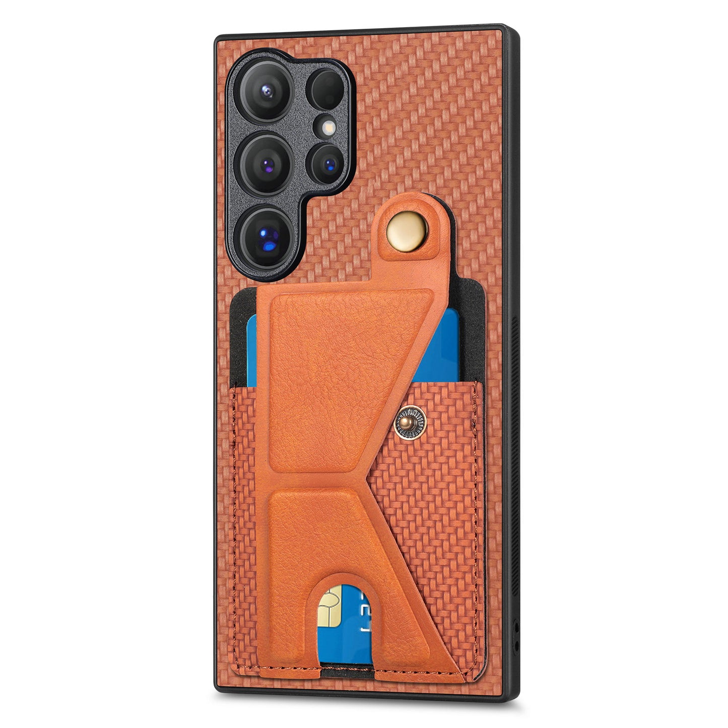 For Samsung Galaxy S24 Ultra Case K-shaped Kickstand Card Holder Phone Cover - Brown