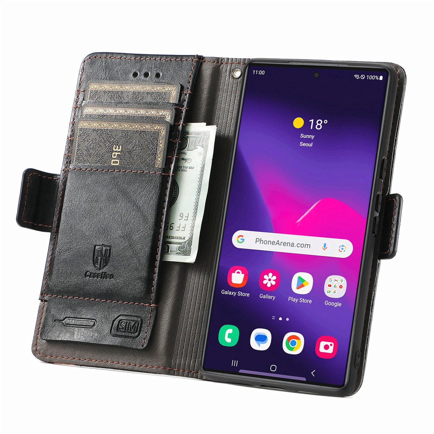 CASENEO 002 Series For Samsung Galaxy S24 Ultra Case RFID Blocking Wallet Splicing Leather Cover - Black