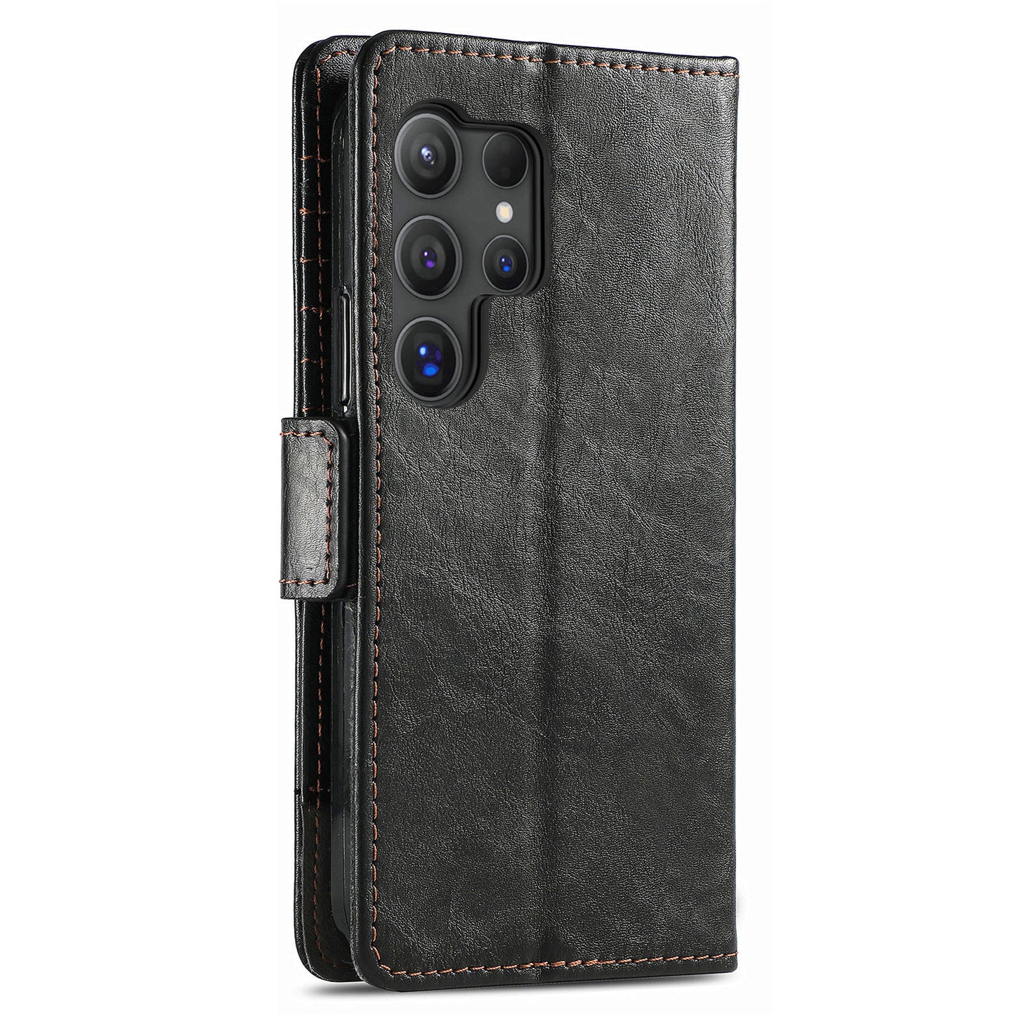 CASENEO 002 Series For Samsung Galaxy S24 Ultra Case RFID Blocking Wallet Splicing Leather Cover - Black