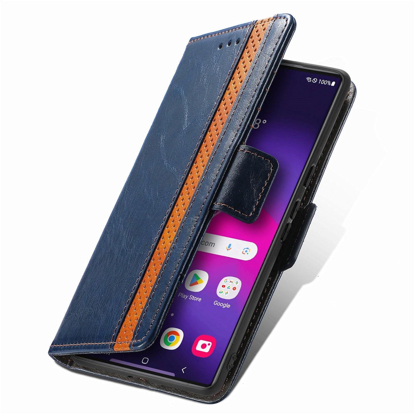 CASENEO 002 Series For Samsung Galaxy S24 Ultra Case RFID Blocking Wallet Splicing Leather Cover - Dark Blue
