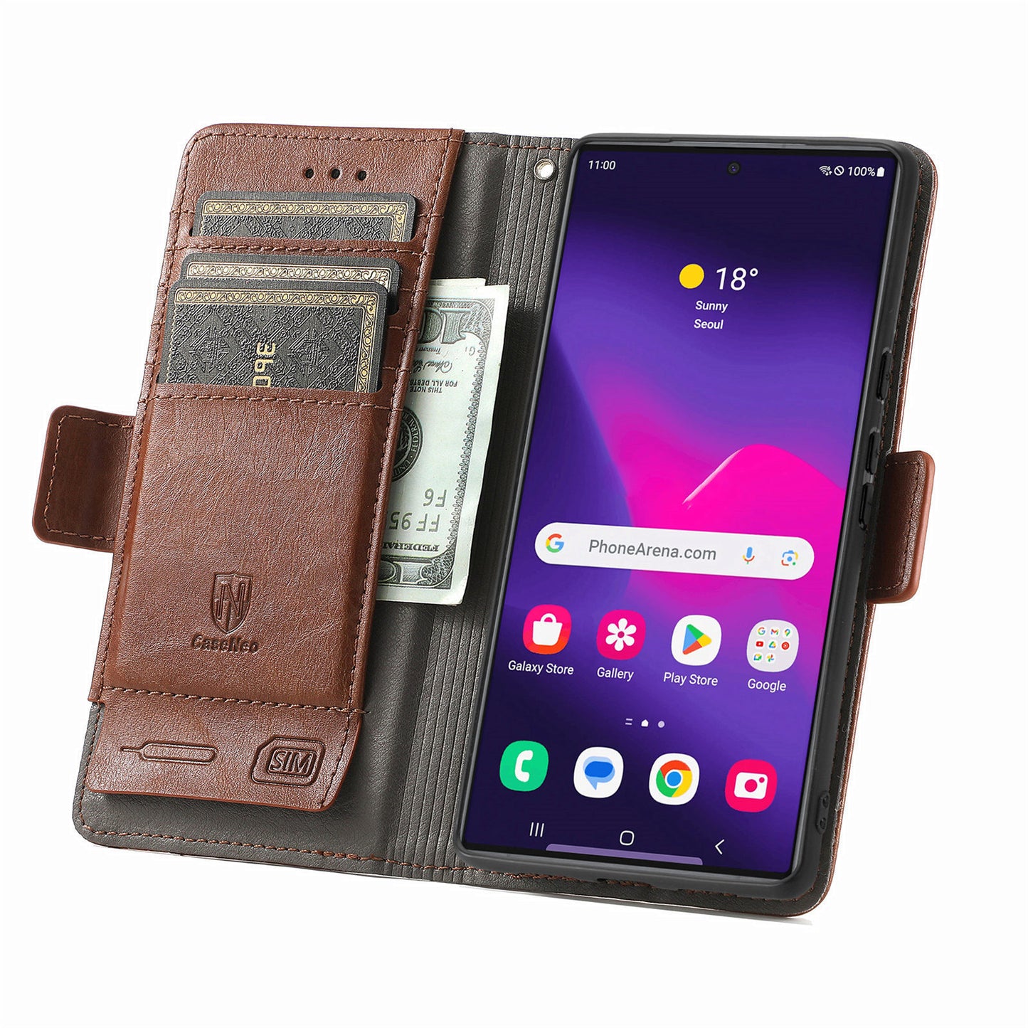 CASENEO 002 Series For Samsung Galaxy S24 Ultra Case RFID Blocking Wallet Splicing Leather Cover - Dark Brown