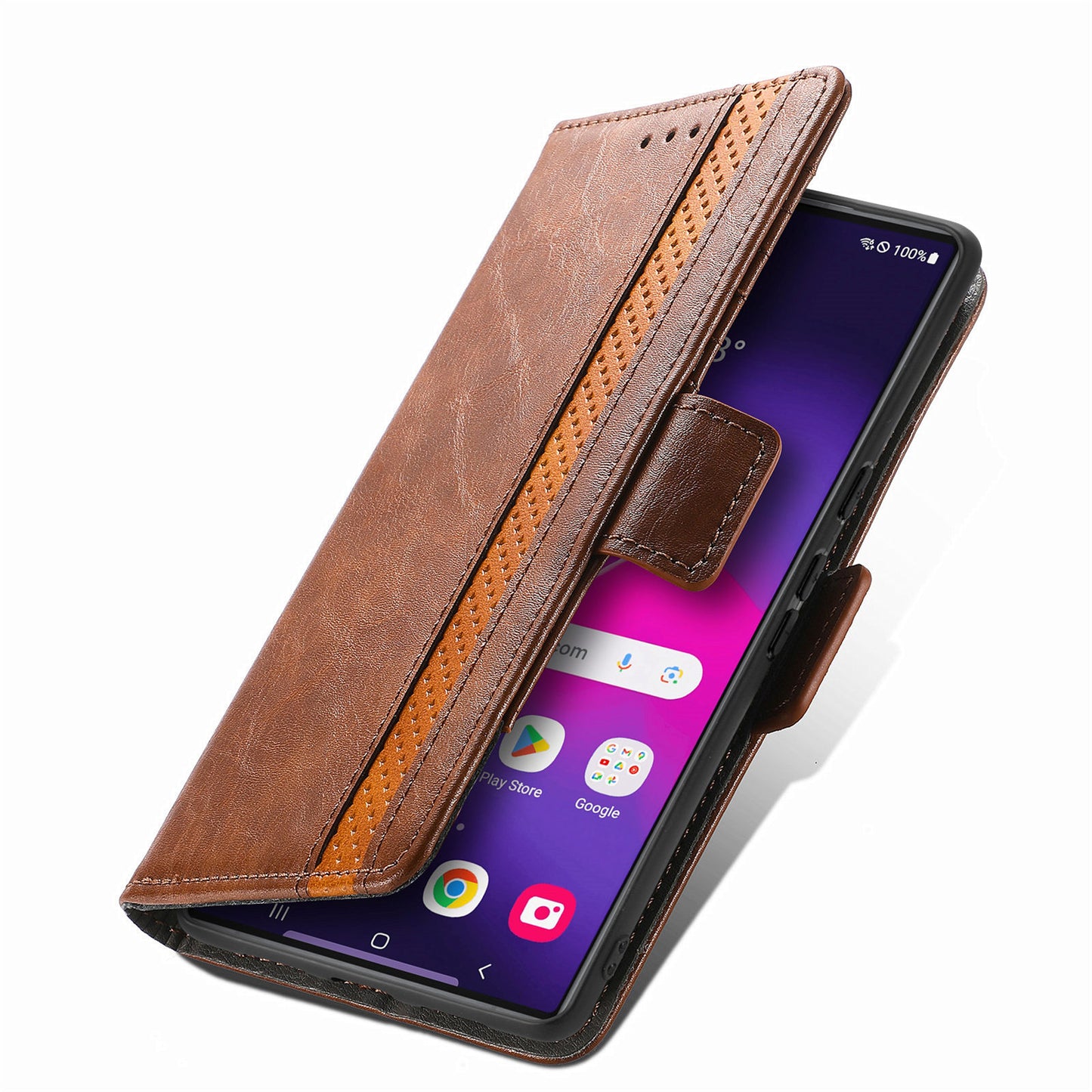 CASENEO 002 Series For Samsung Galaxy S24 Ultra Case RFID Blocking Wallet Splicing Leather Cover - Dark Brown