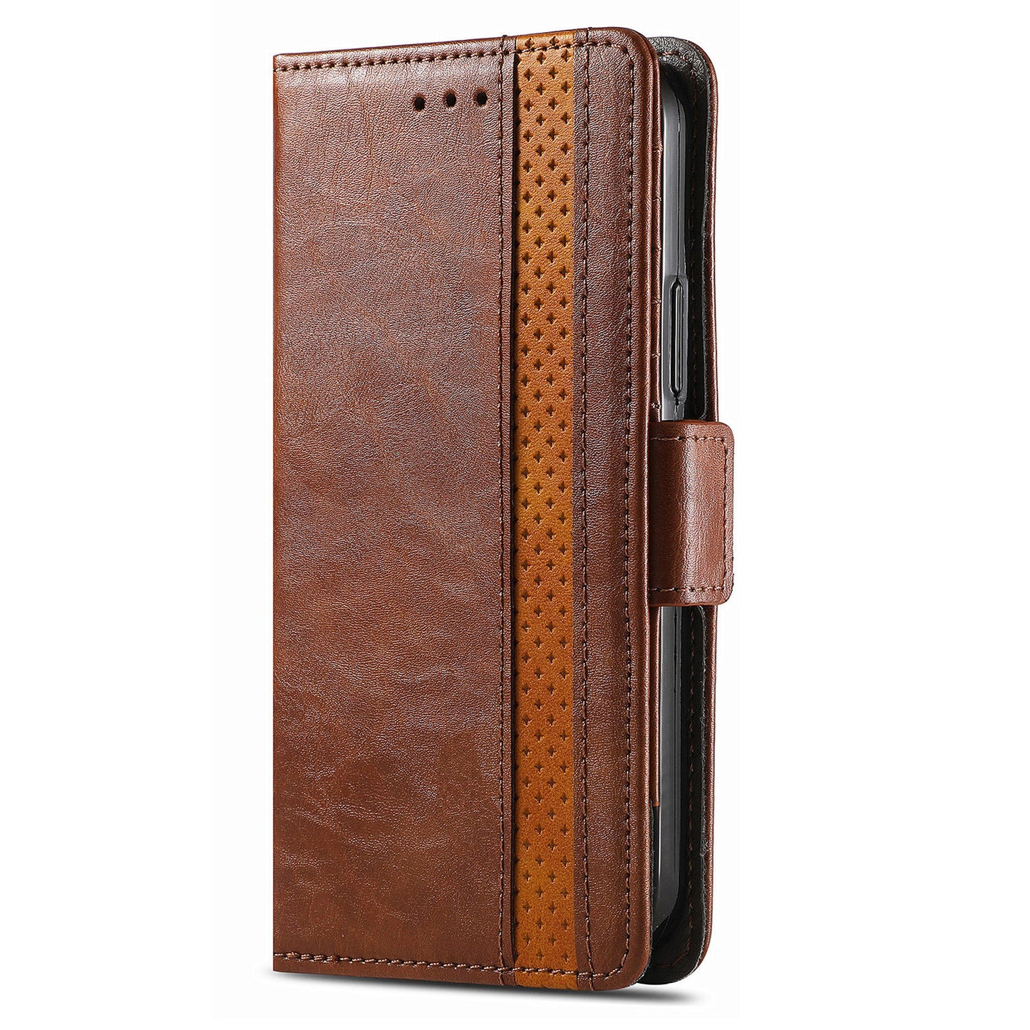 CASENEO 002 Series For Samsung Galaxy S24 Ultra Case RFID Blocking Wallet Splicing Leather Cover - Dark Brown