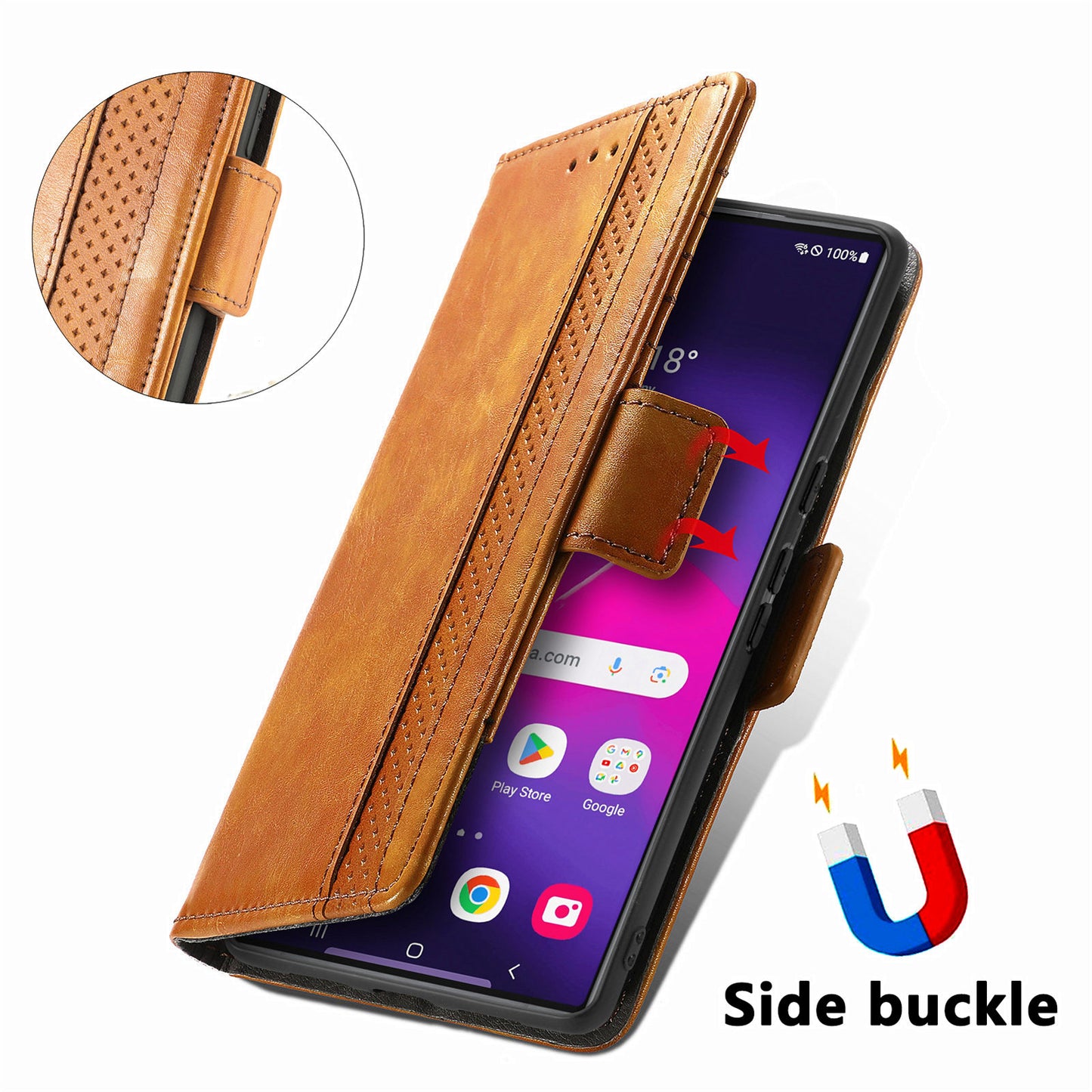 CASENEO 002 Series For Samsung Galaxy S24 Ultra Case RFID Blocking Wallet Splicing Leather Cover - Light Brown
