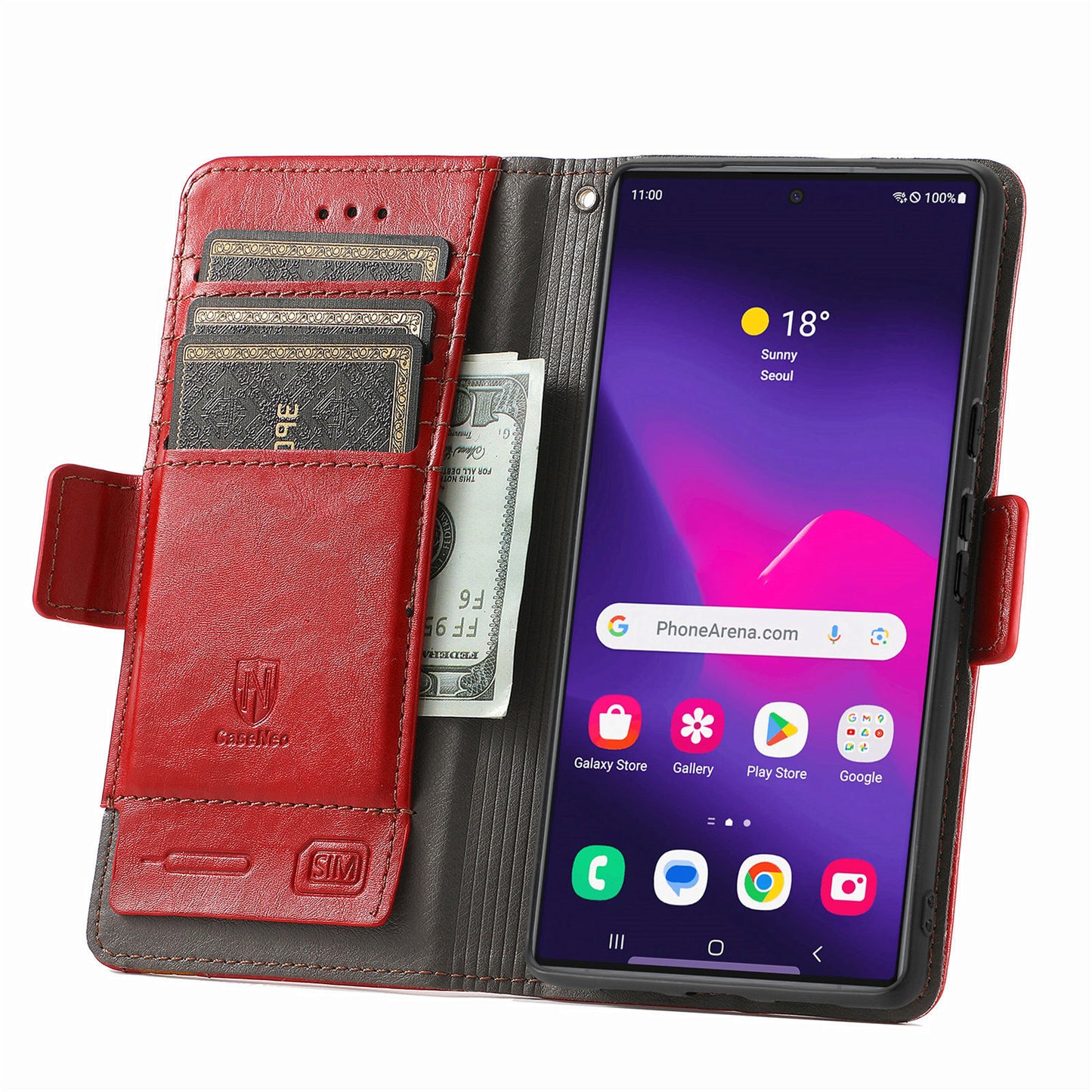 CASENEO 002 Series For Samsung Galaxy S24 Ultra Case RFID Blocking Wallet Splicing Leather Cover - Red