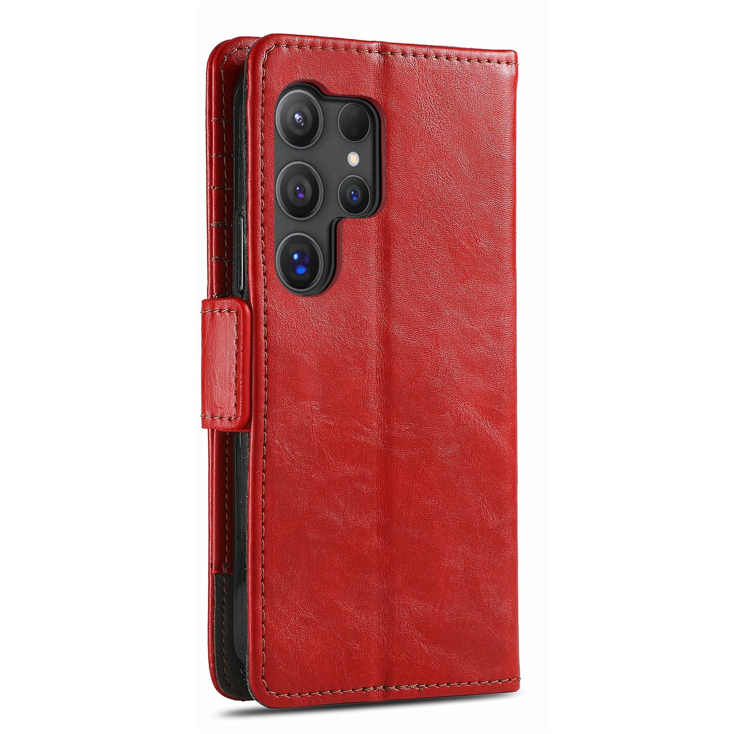 CASENEO 002 Series For Samsung Galaxy S24 Ultra Case RFID Blocking Wallet Splicing Leather Cover - Red