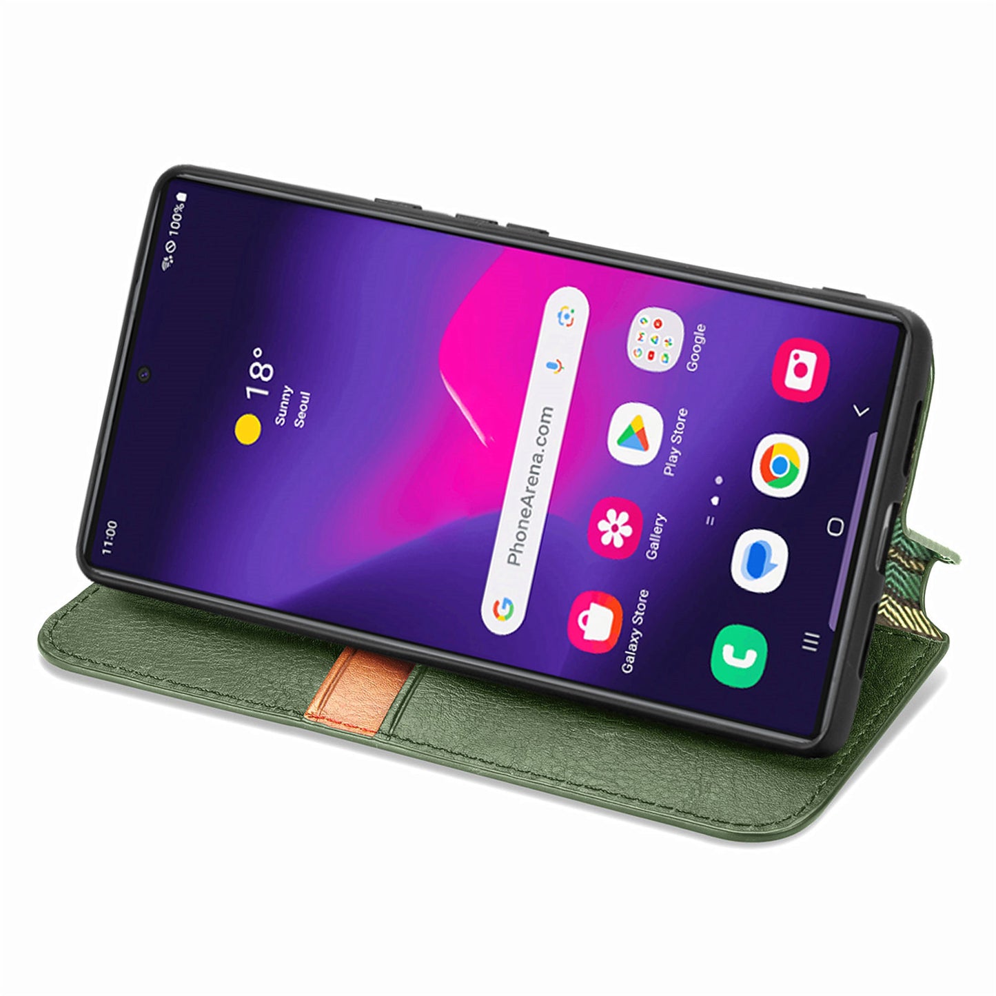 For Samsung Galaxy S24 Ultra Case Rhombus Pattern Wallet Stand Phone Cover - Green
