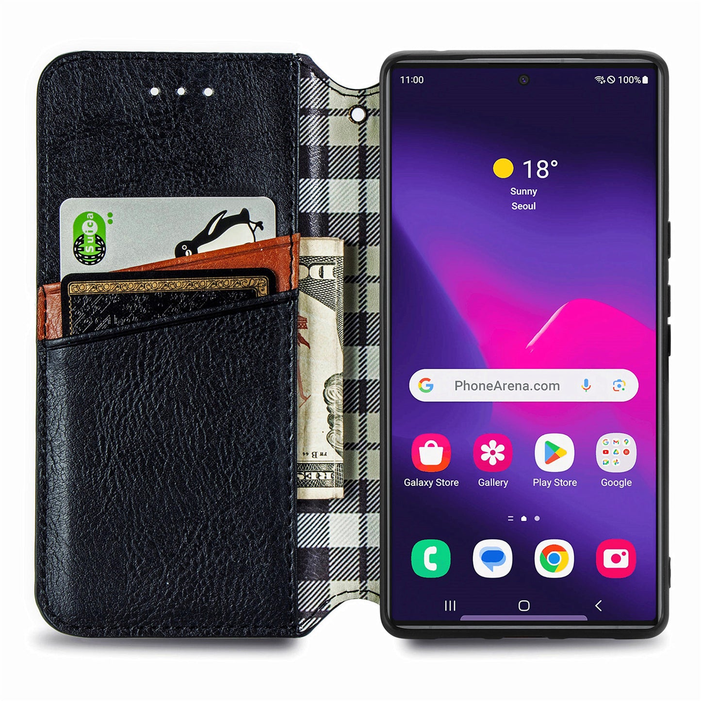 For Samsung Galaxy S24 Ultra Case Rhombus Pattern Wallet Stand Phone Cover - Black