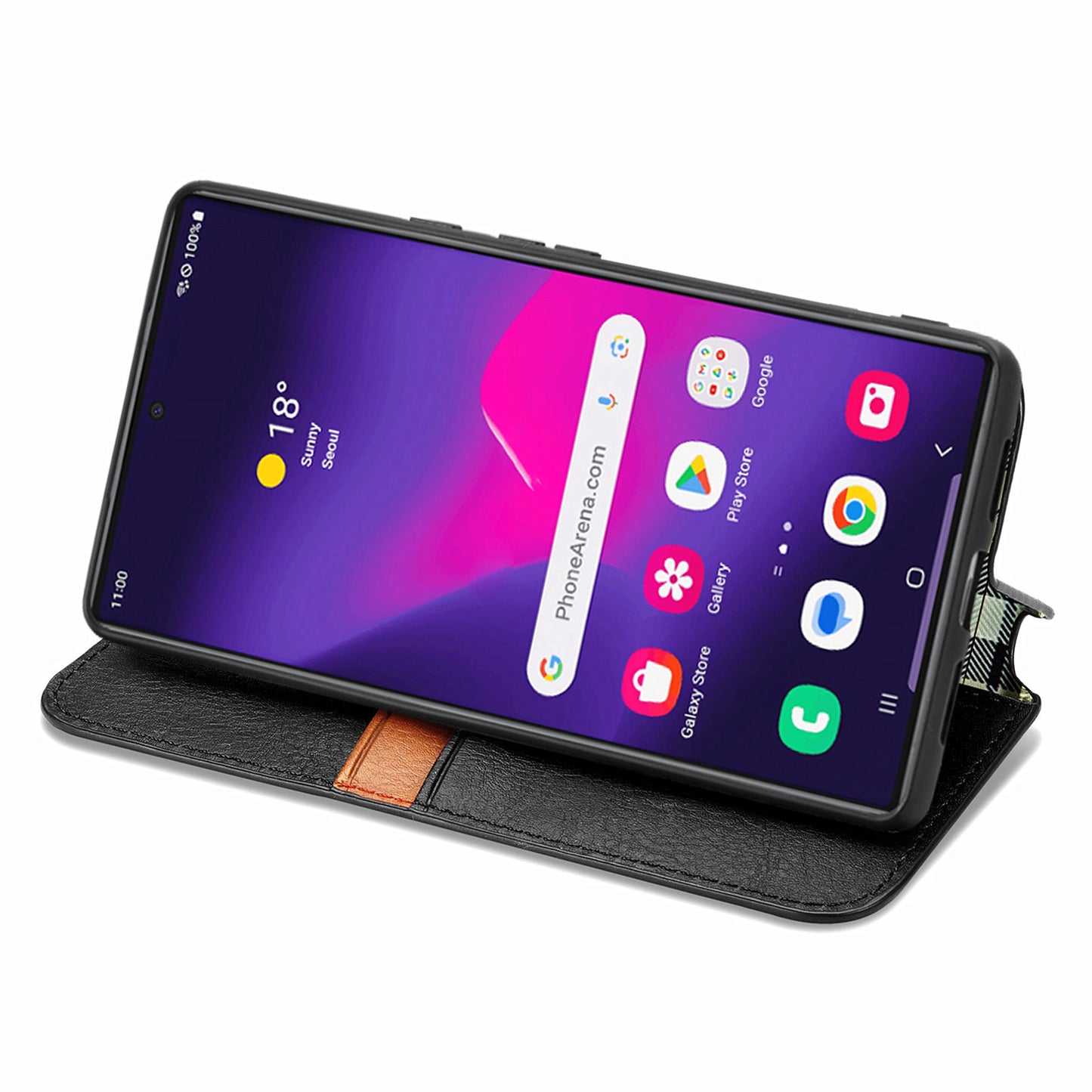 For Samsung Galaxy S24 Ultra Case Rhombus Pattern Wallet Stand Phone Cover - Black