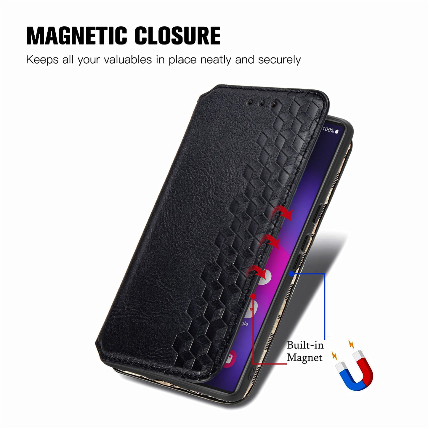 For Samsung Galaxy S24 Ultra Case Rhombus Pattern Wallet Stand Phone Cover - Black