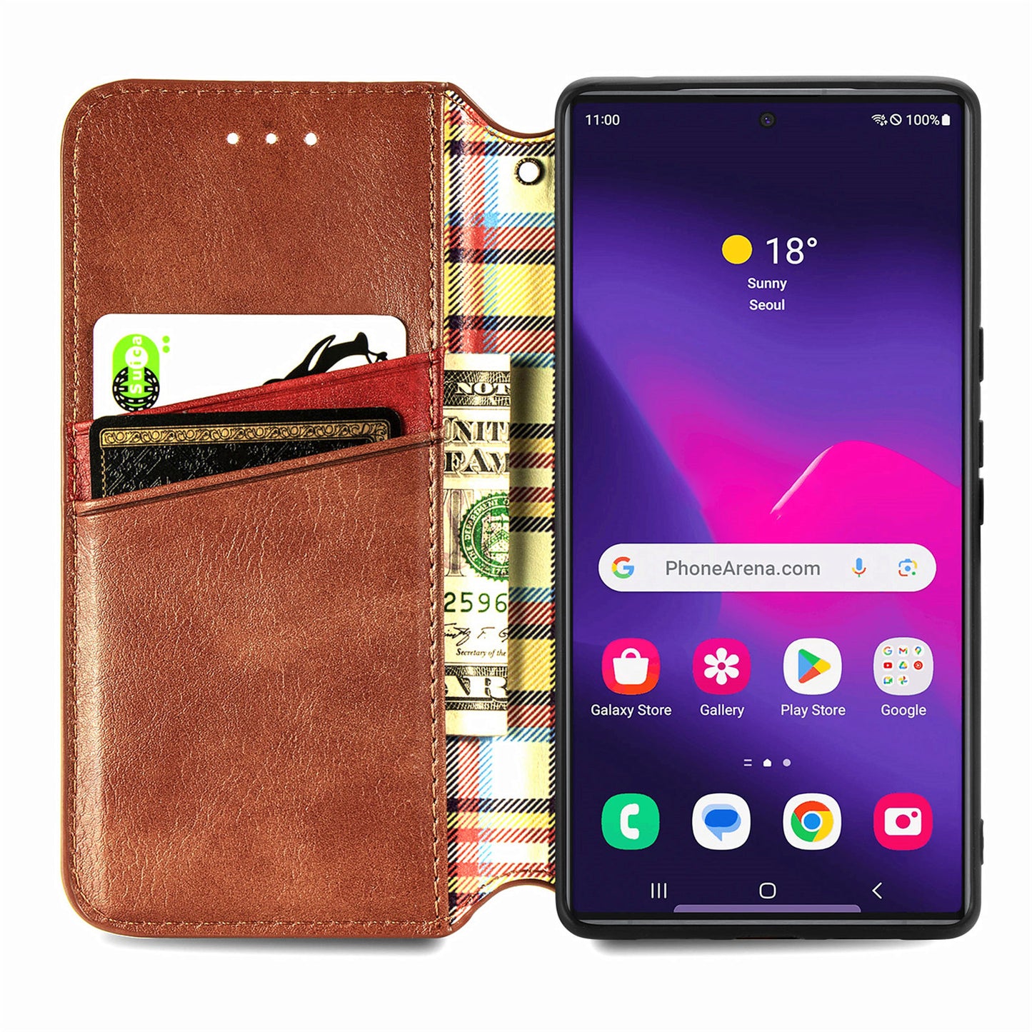 For Samsung Galaxy S24 Ultra Case Rhombus Pattern Wallet Stand Phone Cover - Brown