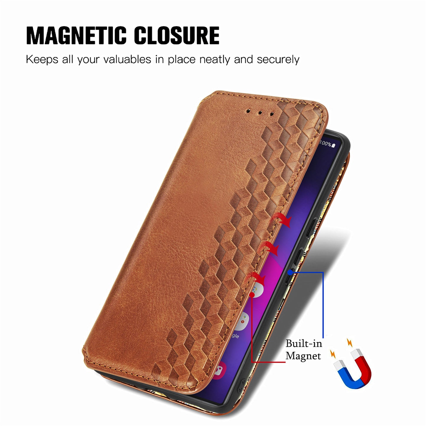 For Samsung Galaxy S24 Ultra Case Rhombus Pattern Wallet Stand Phone Cover - Brown