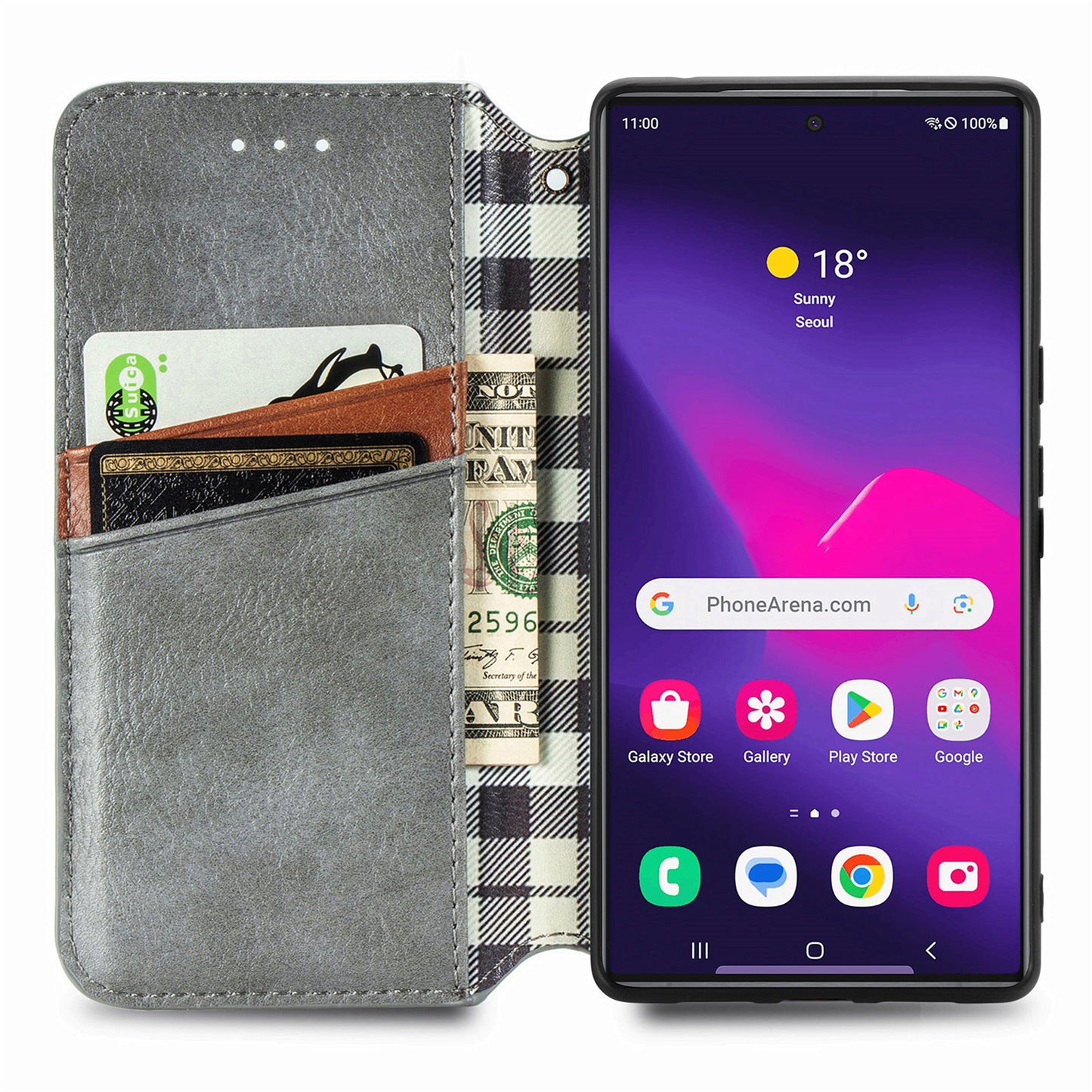 For Samsung Galaxy S24 Ultra Case Rhombus Pattern Wallet Stand Phone Cover - Grey