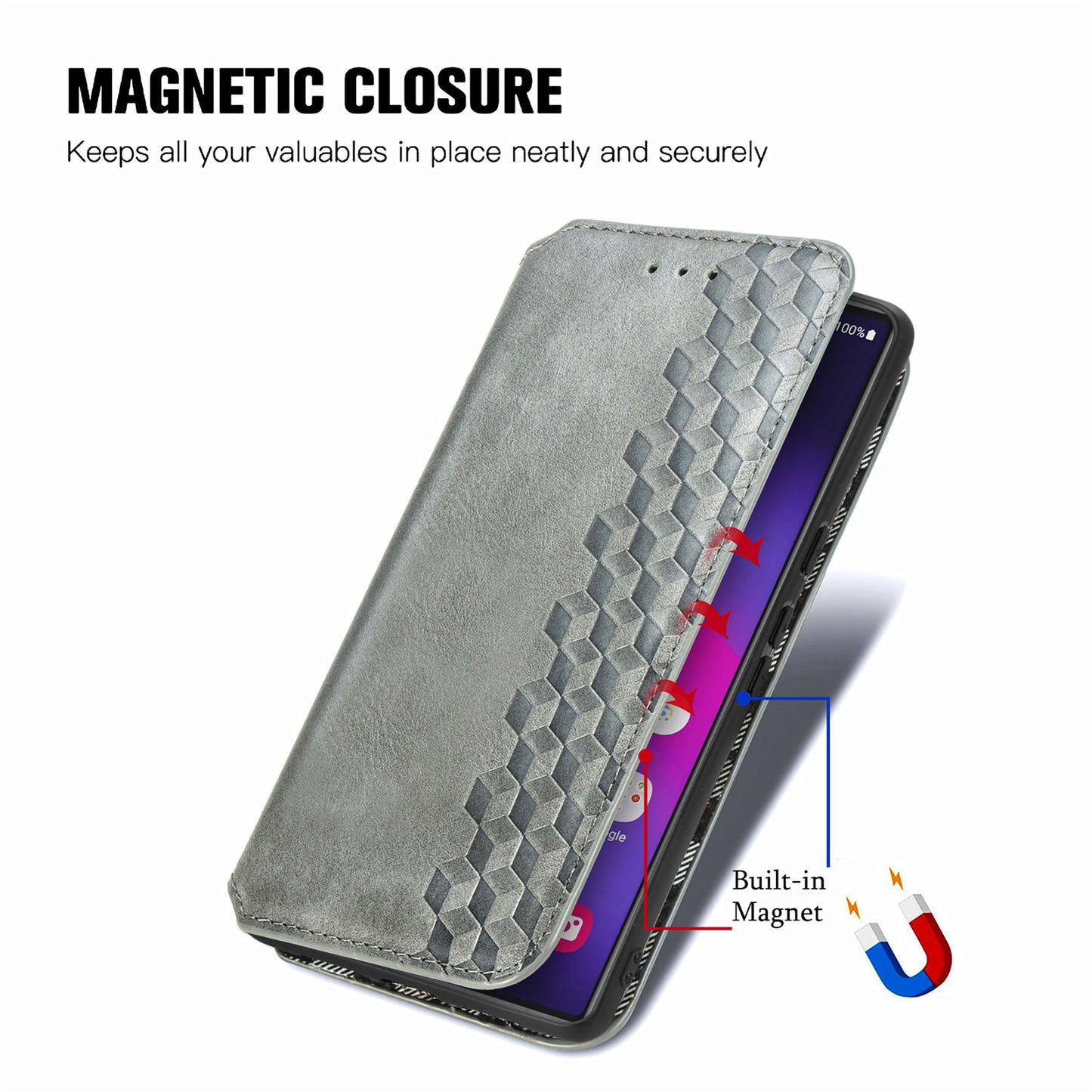 For Samsung Galaxy S24 Ultra Case Rhombus Pattern Wallet Stand Phone Cover - Grey