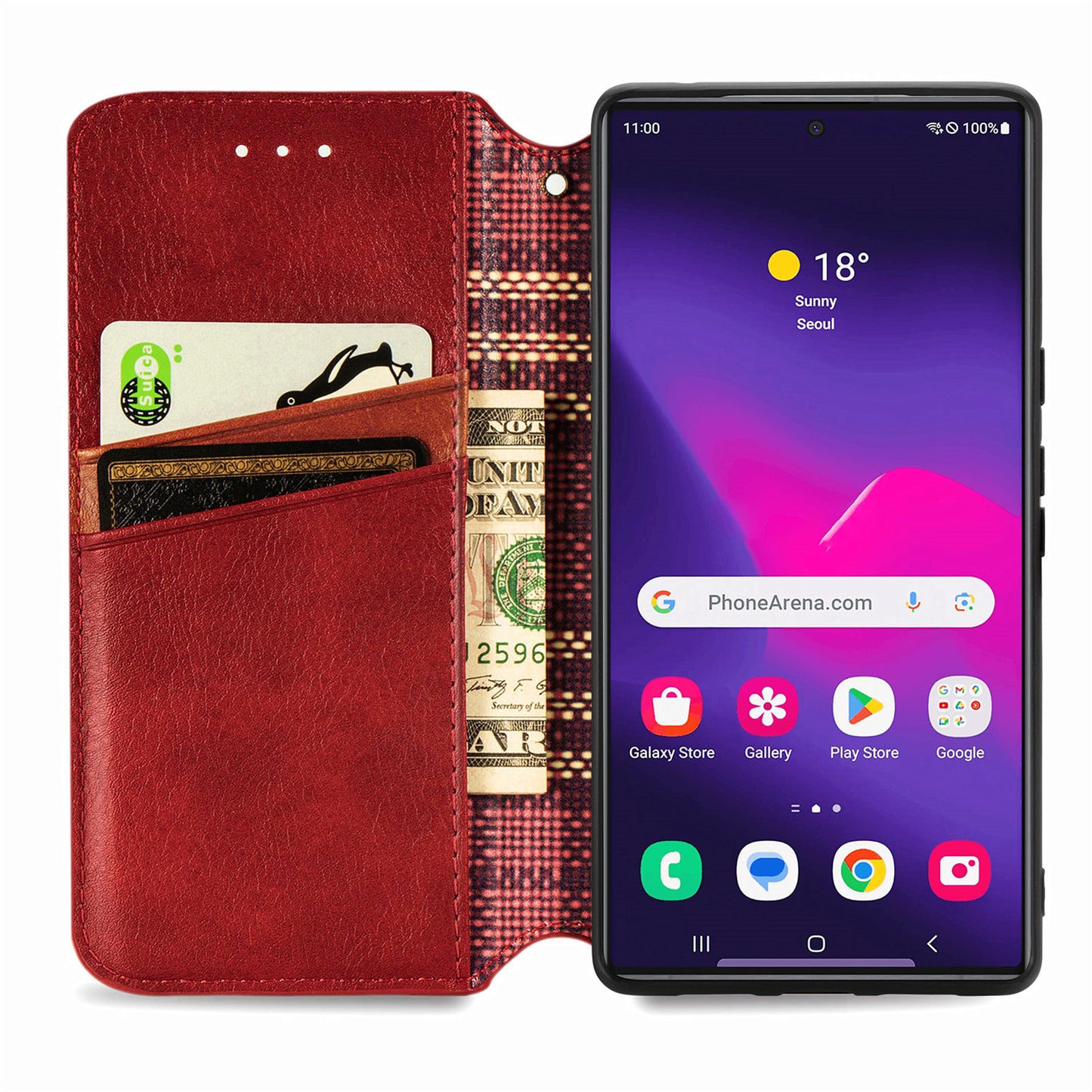 For Samsung Galaxy S24 Ultra Case Rhombus Pattern Wallet Stand Phone Cover - Red