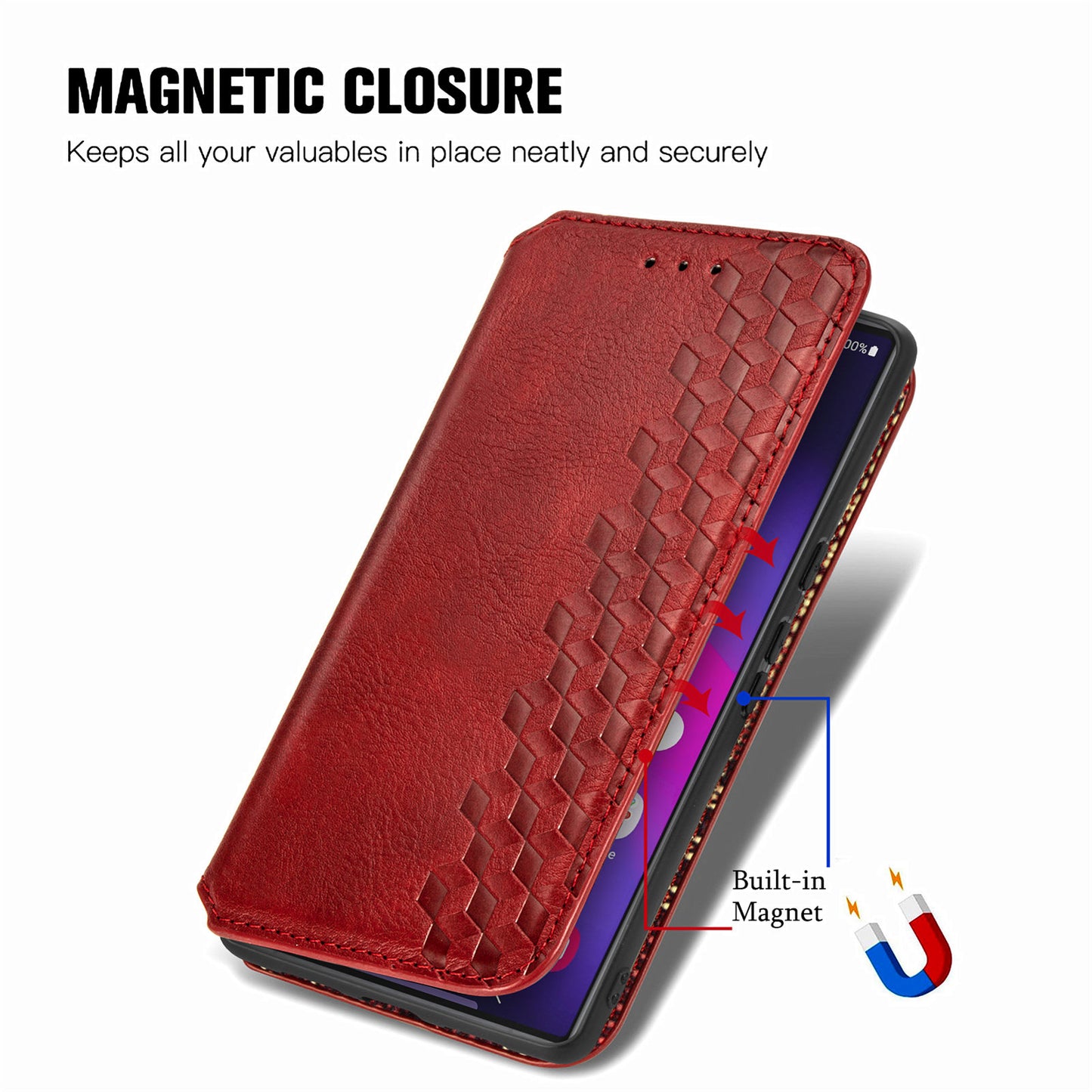 For Samsung Galaxy S24 Ultra Case Rhombus Pattern Wallet Stand Phone Cover - Red