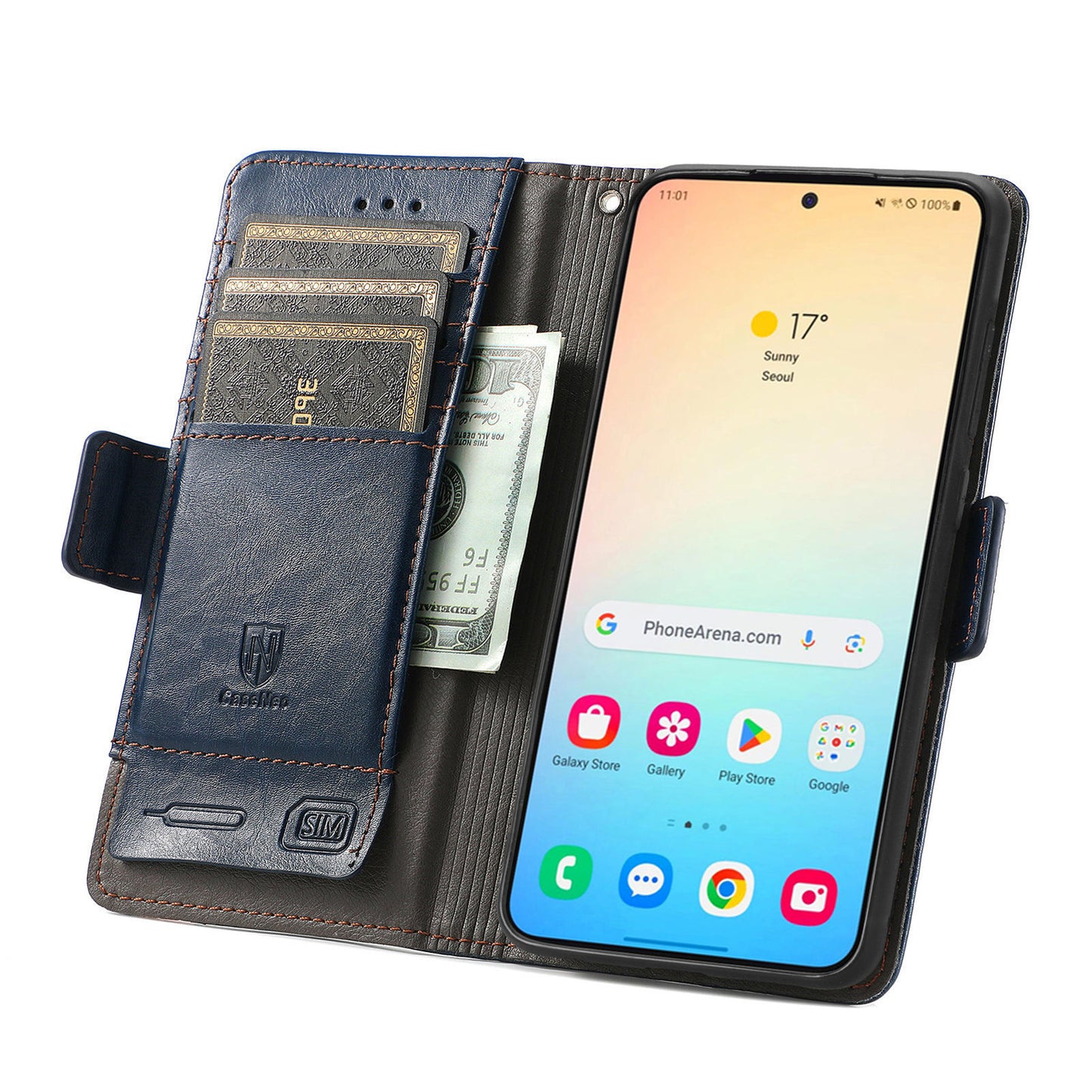 CASENEO 002 Series For Samsung Galaxy S24 Case RFID Blocking Splicing Wallet Phone Cover - Dark Blue