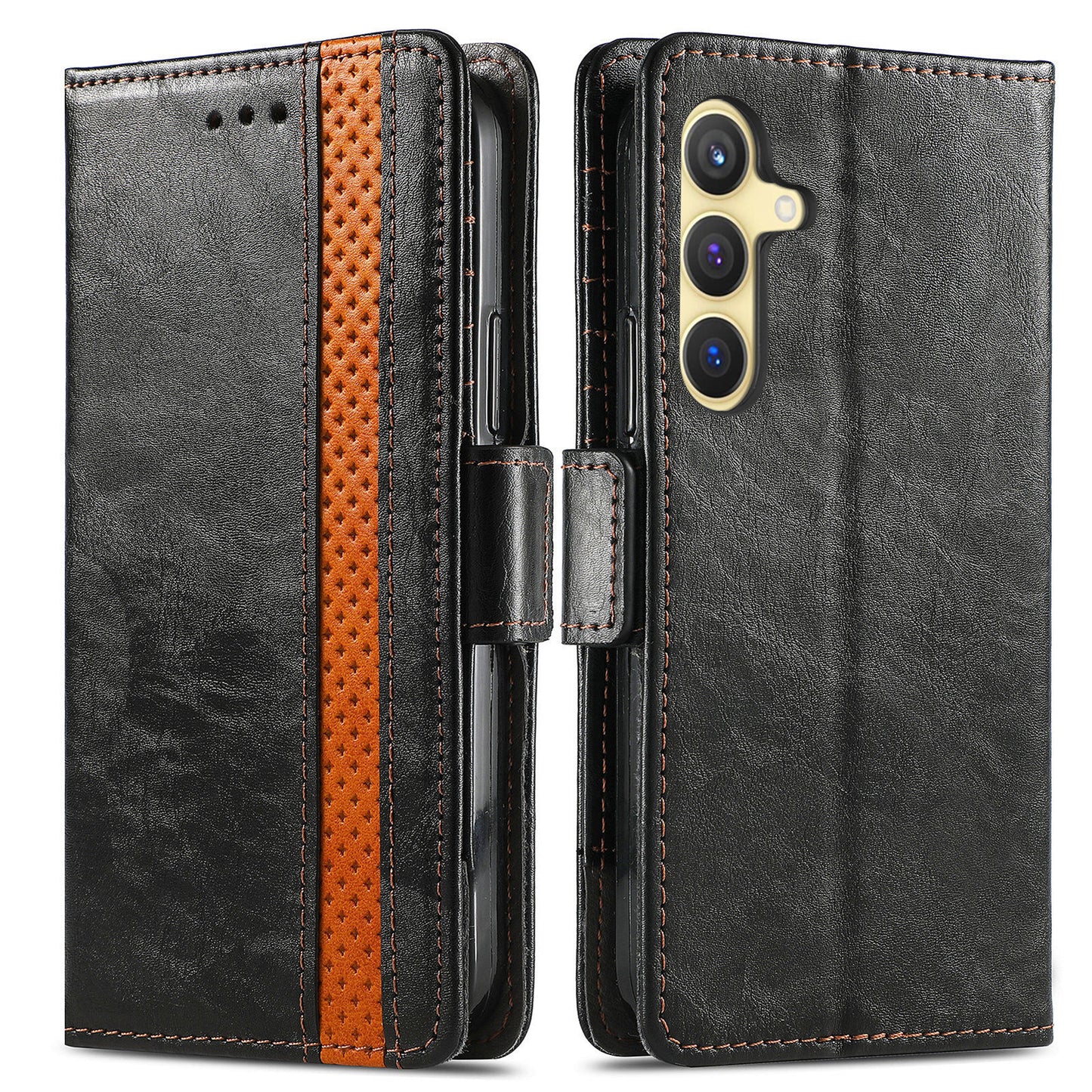 CASENEO 002 Series For Samsung Galaxy S24 Case RFID Blocking Splicing Wallet Phone Cover - Black