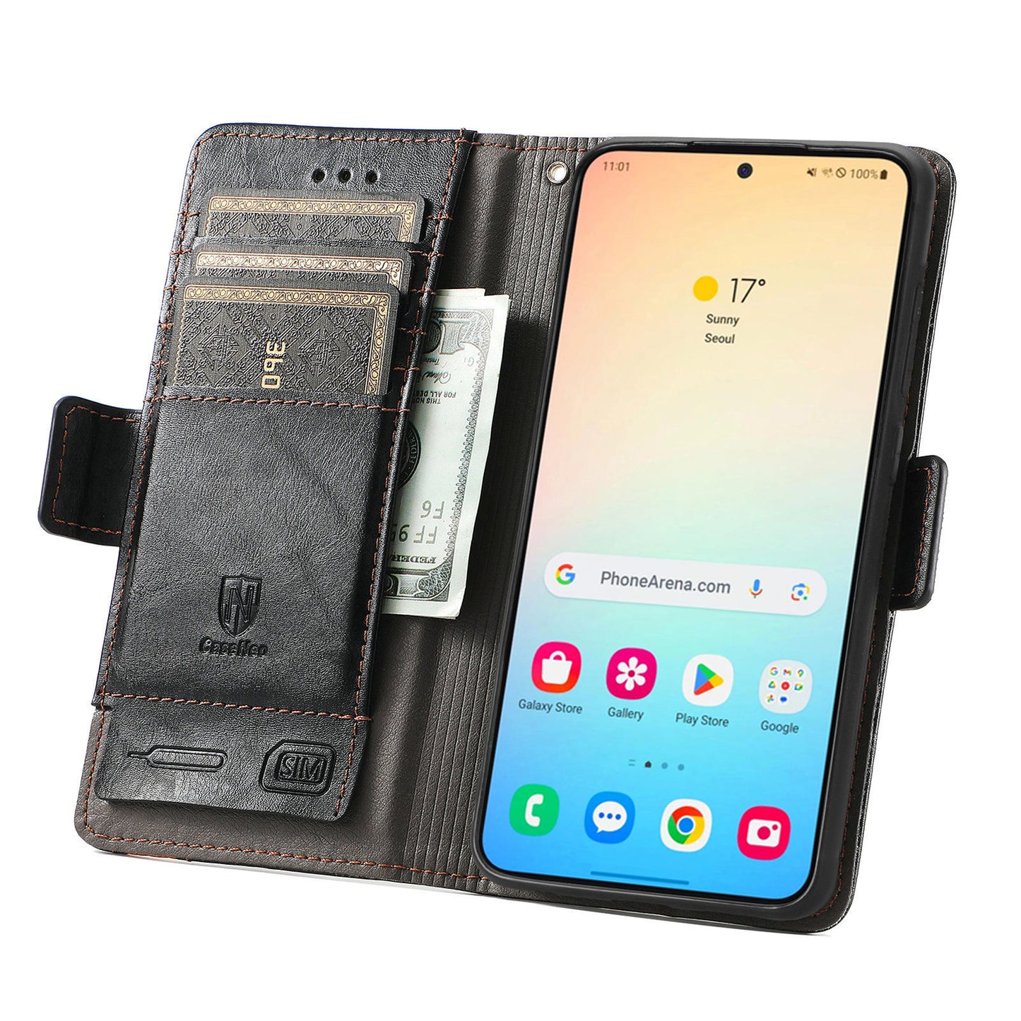 CASENEO 002 Series For Samsung Galaxy S24 Case RFID Blocking Splicing Wallet Phone Cover - Black
